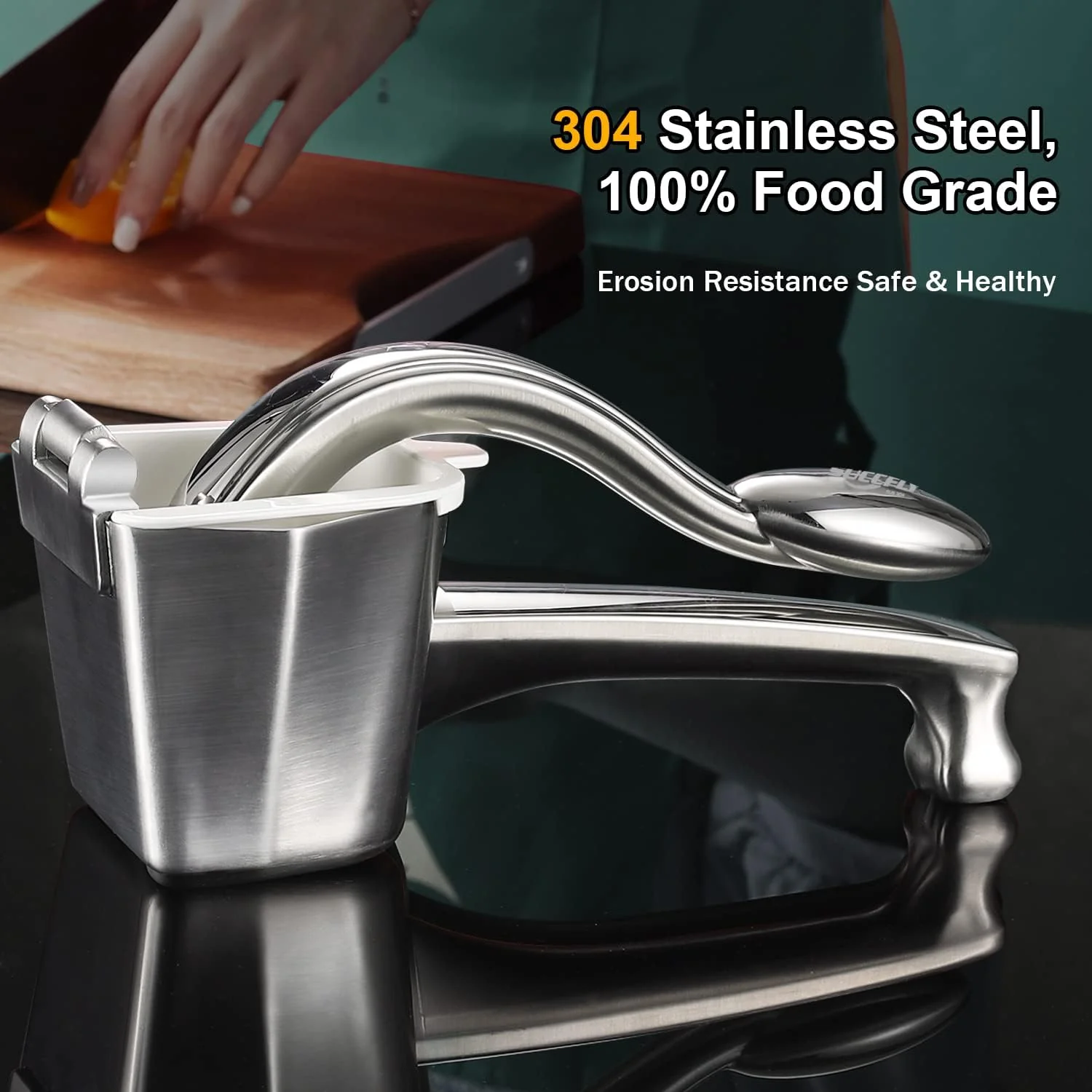 Premium Kitchen Tool Kit, Heavy Duty Manual Juicer + Meat Tenderizer + Y Peeler + I Peeler, Food Grade Stainless Steel Ultra Durable