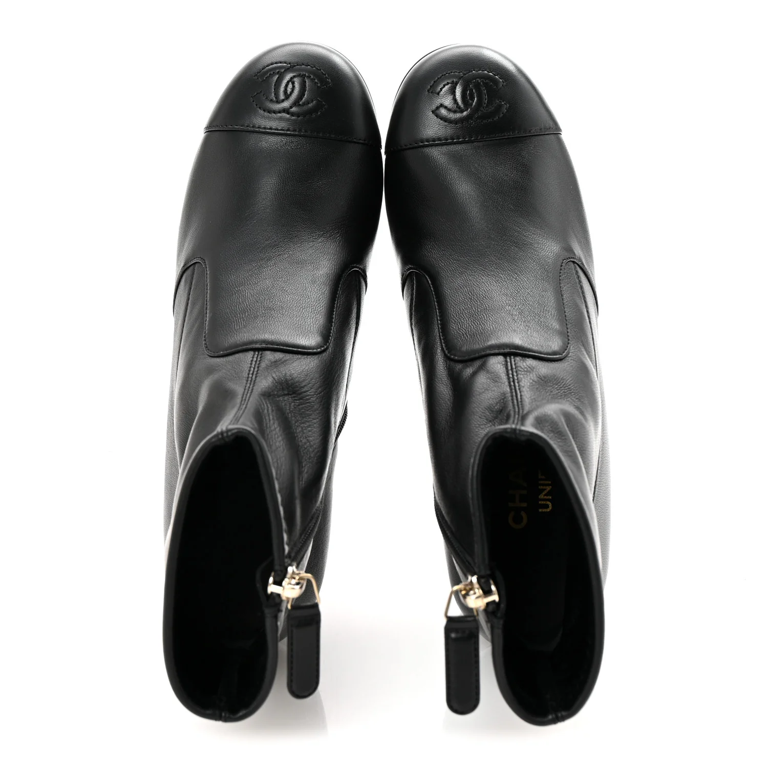 Stretch Lambskin Cap Toe CC Short Boots 35 Black