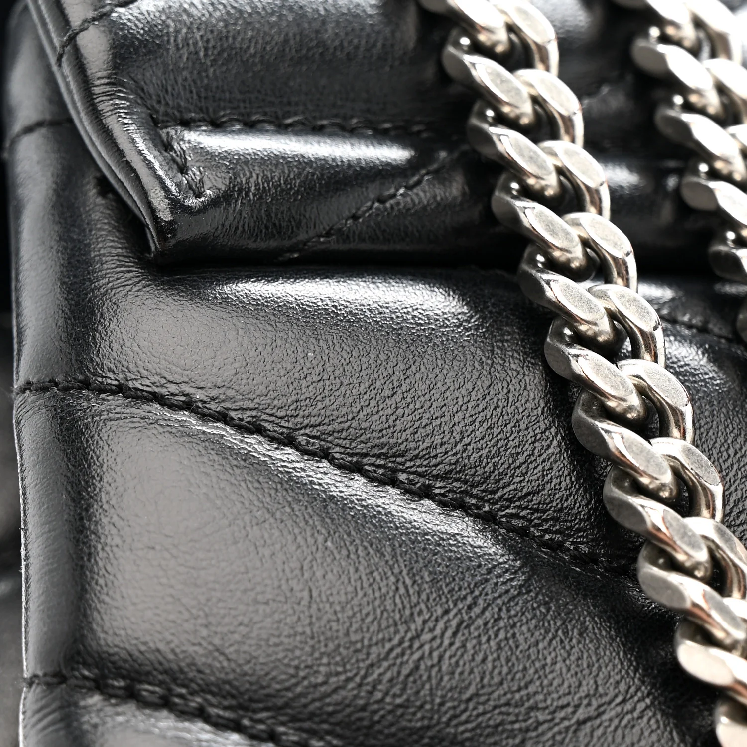 Calfskin Y Quilted Monogram Medium Loulou Chain Satchel Black