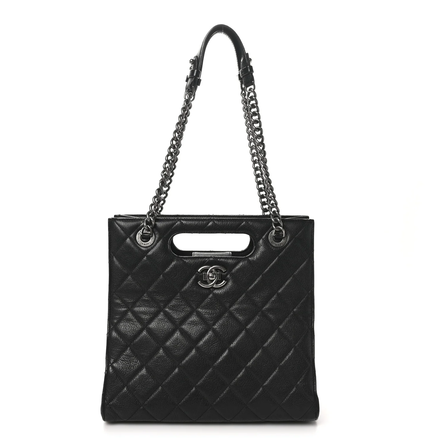 Goatskin Quilted Small Perfect Edge Shopping Tote Black