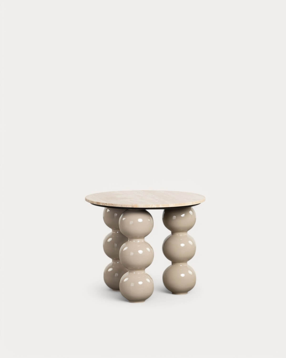 Mousa - Mesa Auxiliar Redonda de Mármol Travertino y Metal (Ø60 cm) Mousa