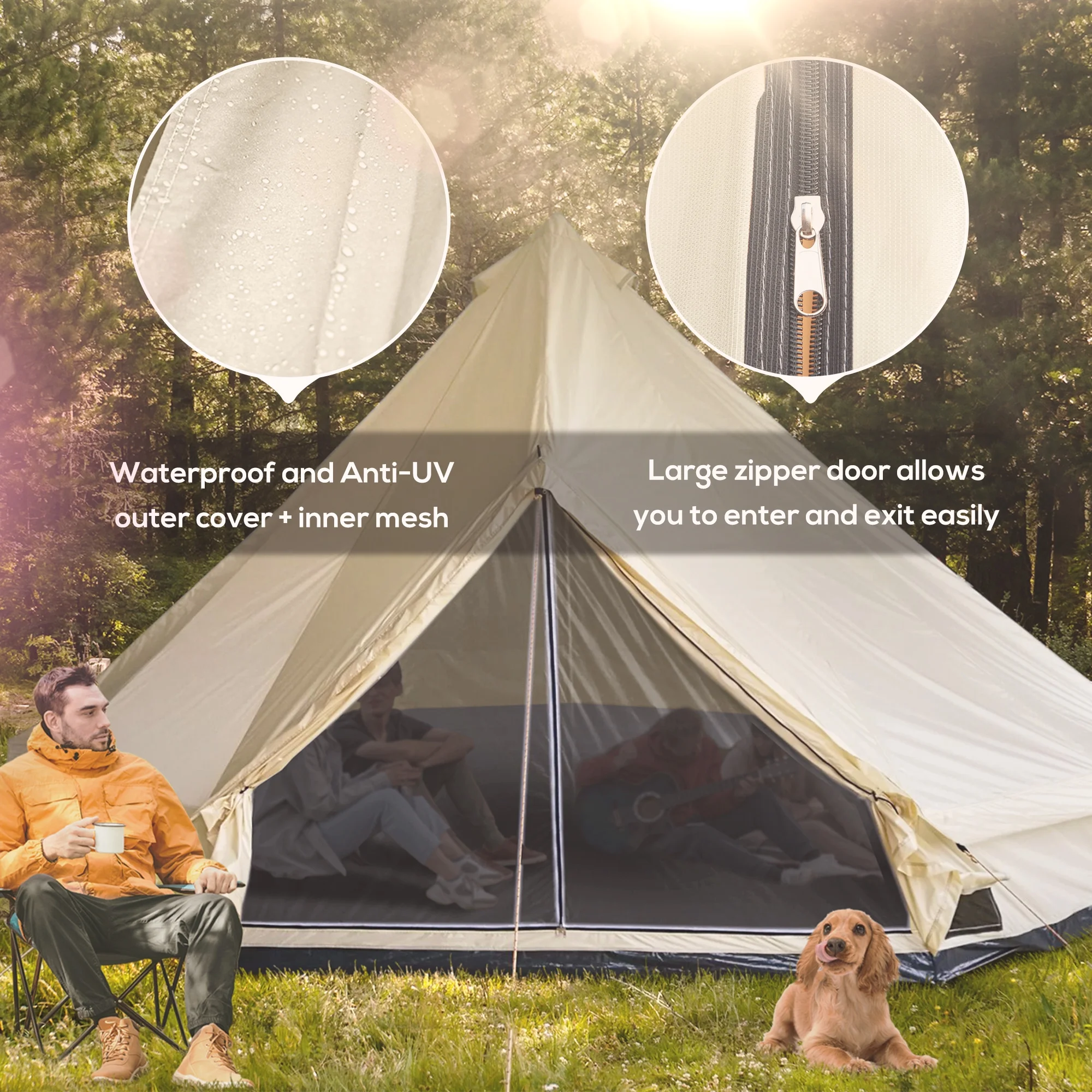 10 Person Waterproof Camping Tent Yurt with Unique Style, Spacious Interior, Breathable Waterproof Design, 16' x 16' x 10' Image 6