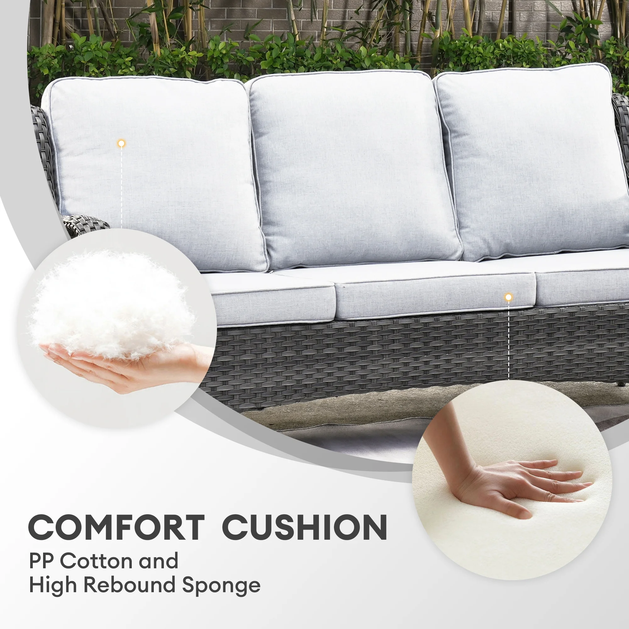8 Pieces Outdoor Patio Furniture Sectional Sofa All-weather Conversation Set with Swivel Rocking Chairs and Fire Pit Table for Garden,Poolside,Gray(Gray/Gray) - Image 8