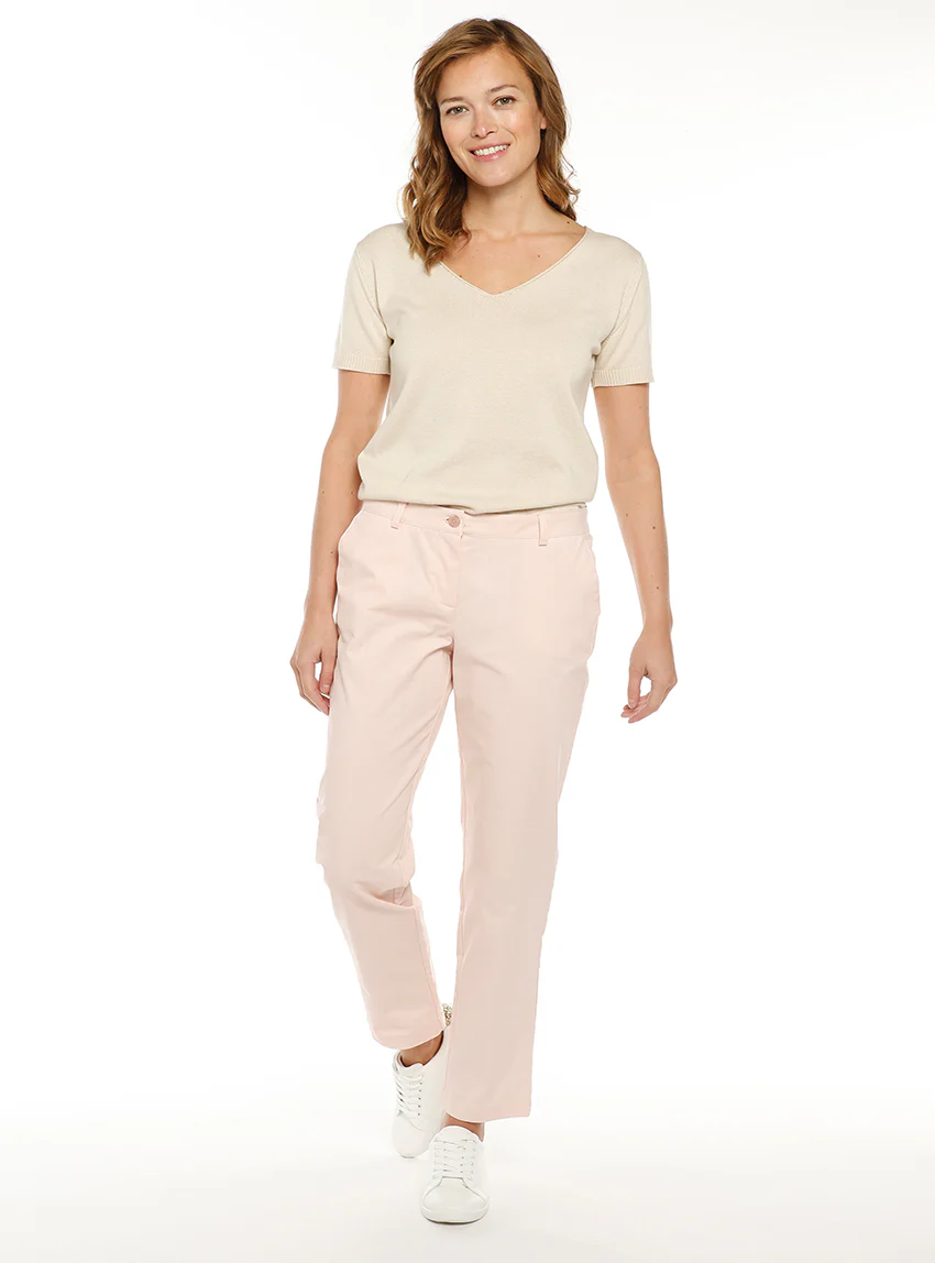 Pantalon chino femme en coton rose nacre