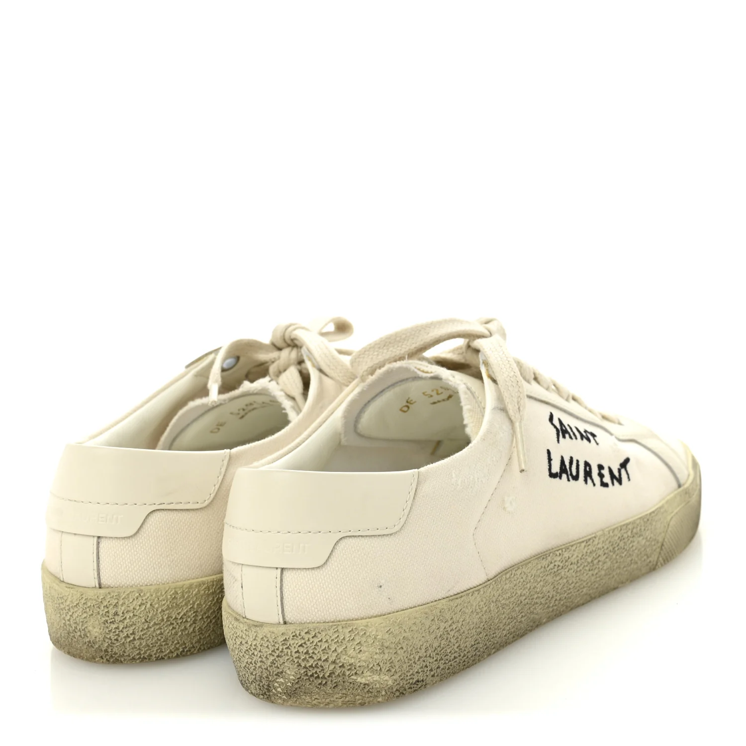 Distressed Canvas Court Classic Sneakers 37 Panna