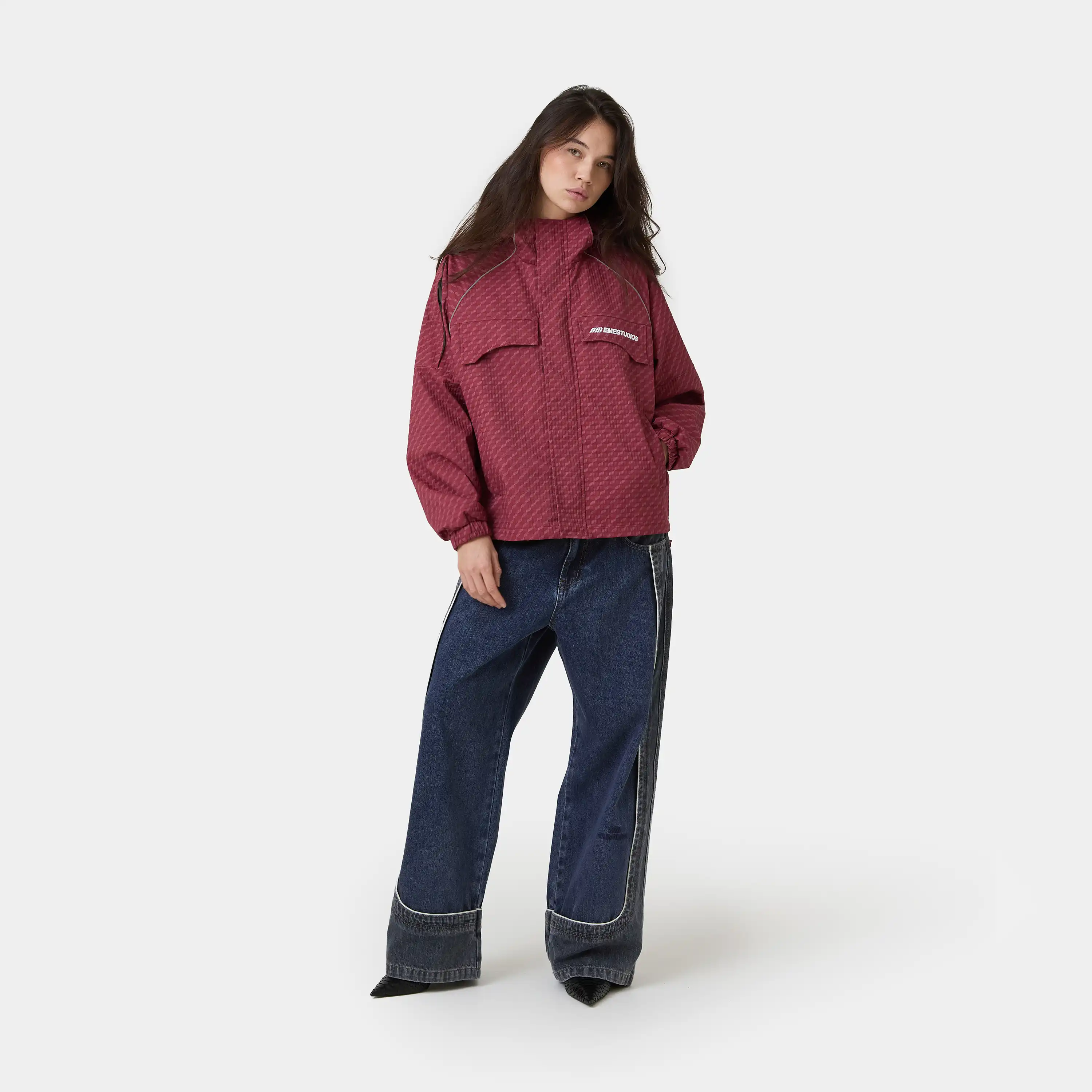 Echo Burgundy Grid Windbreaker