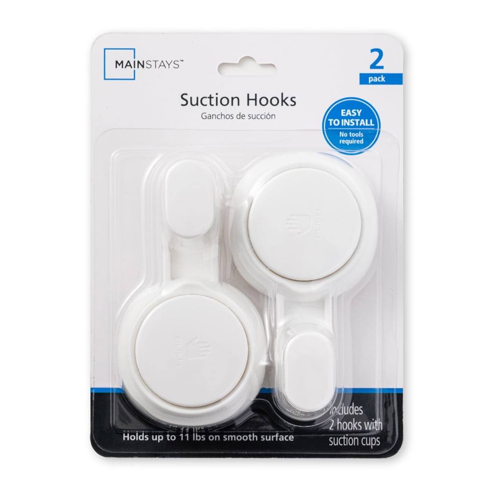 Mainstays Powerful Removable and Reusable Vacuum Suction Cup Hooks - White - 2 Pack