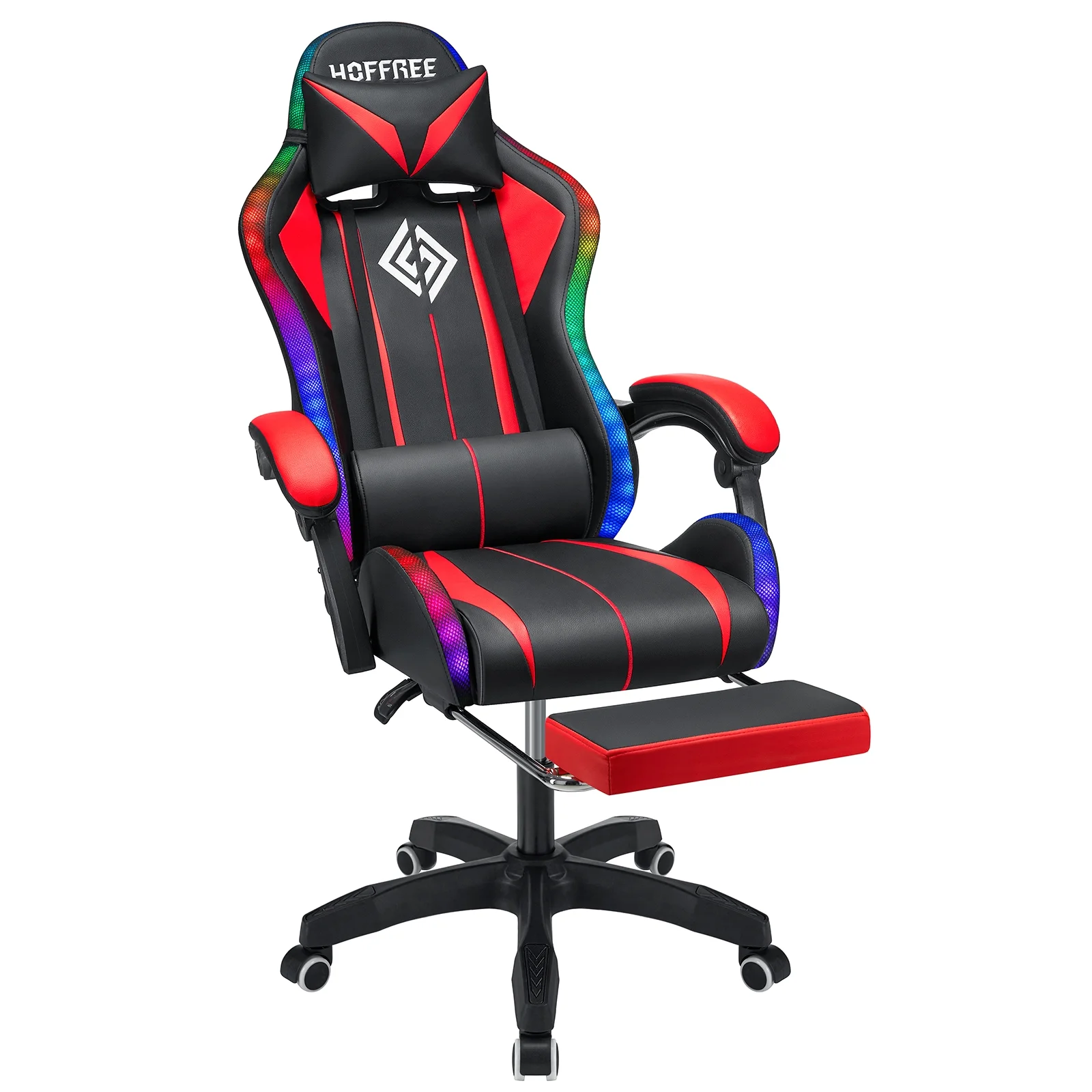 Gaming Chair with Bluetooth Speaker, Ergonomic Massage Racing Chair with RGB Lights, Footrest and Lumbar Support, High Back Office Chair, Heavy Duty Design Gaming Computer Chair(Red with Black) - Image 10