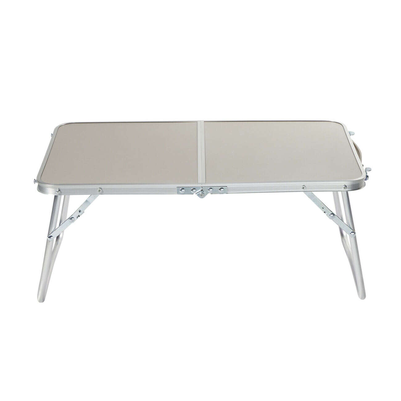 Table basse de camping pliable en aluminium gris et bois MDF 60x40xH24cm