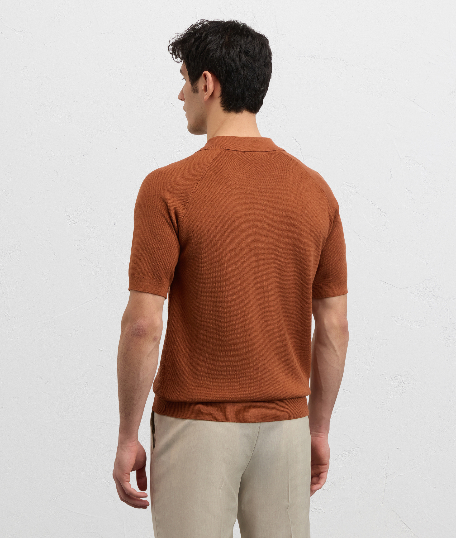 ORANGE SILK AND COTTON KNITTED SHORT SLEEVED POLO SHIRT WITH BUTTONS