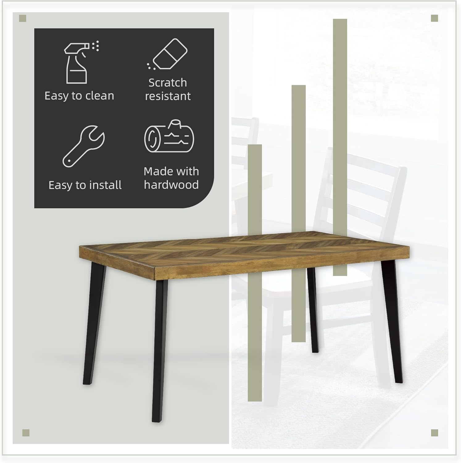 Signature Design by Ashley Blondon Rectangular Dining Room Table Set with 6 Chairs, Chevron Pattern, Tapered Legs, Seats 6, Wood, 60