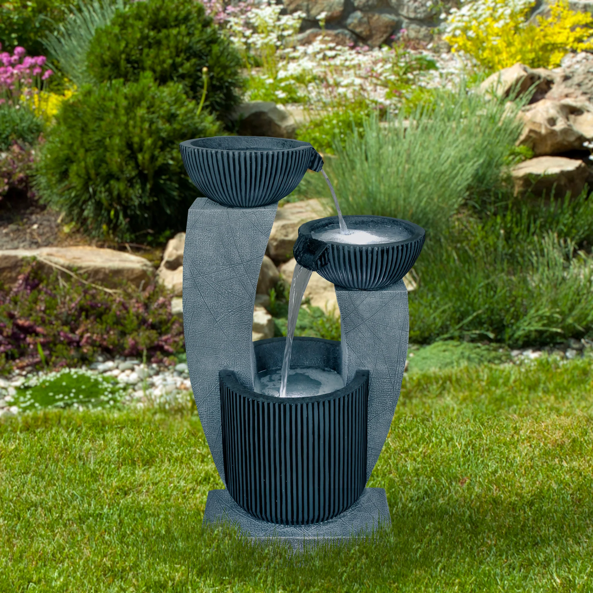 Northlight 32 Lighted Blue Modern Tiered Outdoor Garden Water Fountain