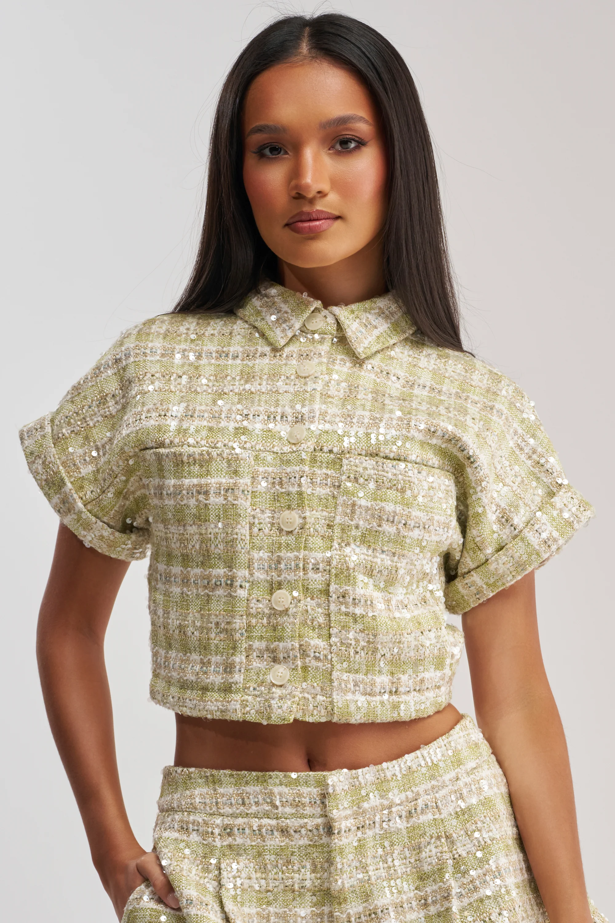 EASY TO LOVE TWEED BUTTON DOWN - Akira Store