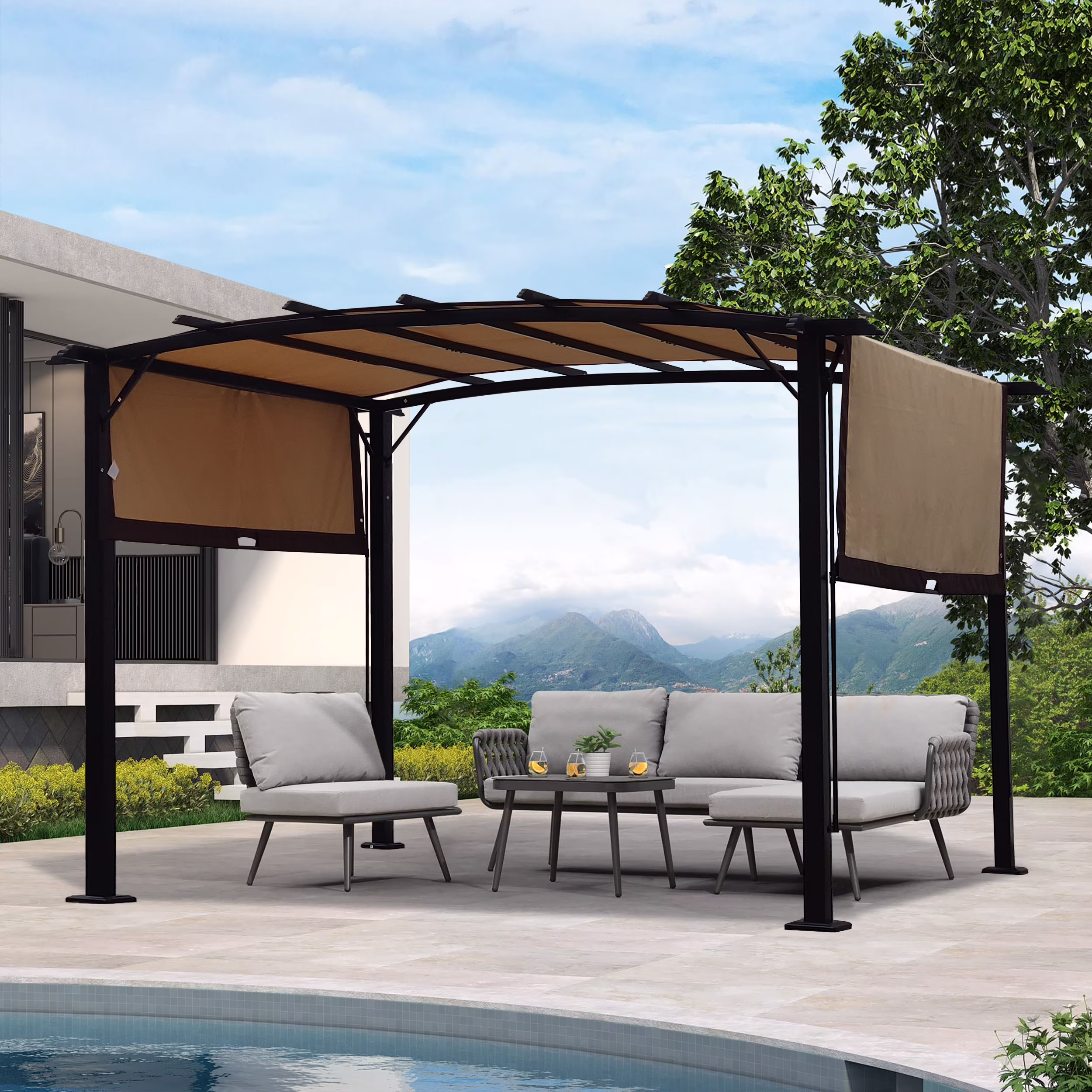CoSoTower 12 X 9 FT Outdoor Pergola Patio Gazebo,Retractable Shade Canopy,Steel Frame Grape Gazebo,Sunshelter Pergola for Gardens,Terraces,Backyard-Beige Same As W419S00017
