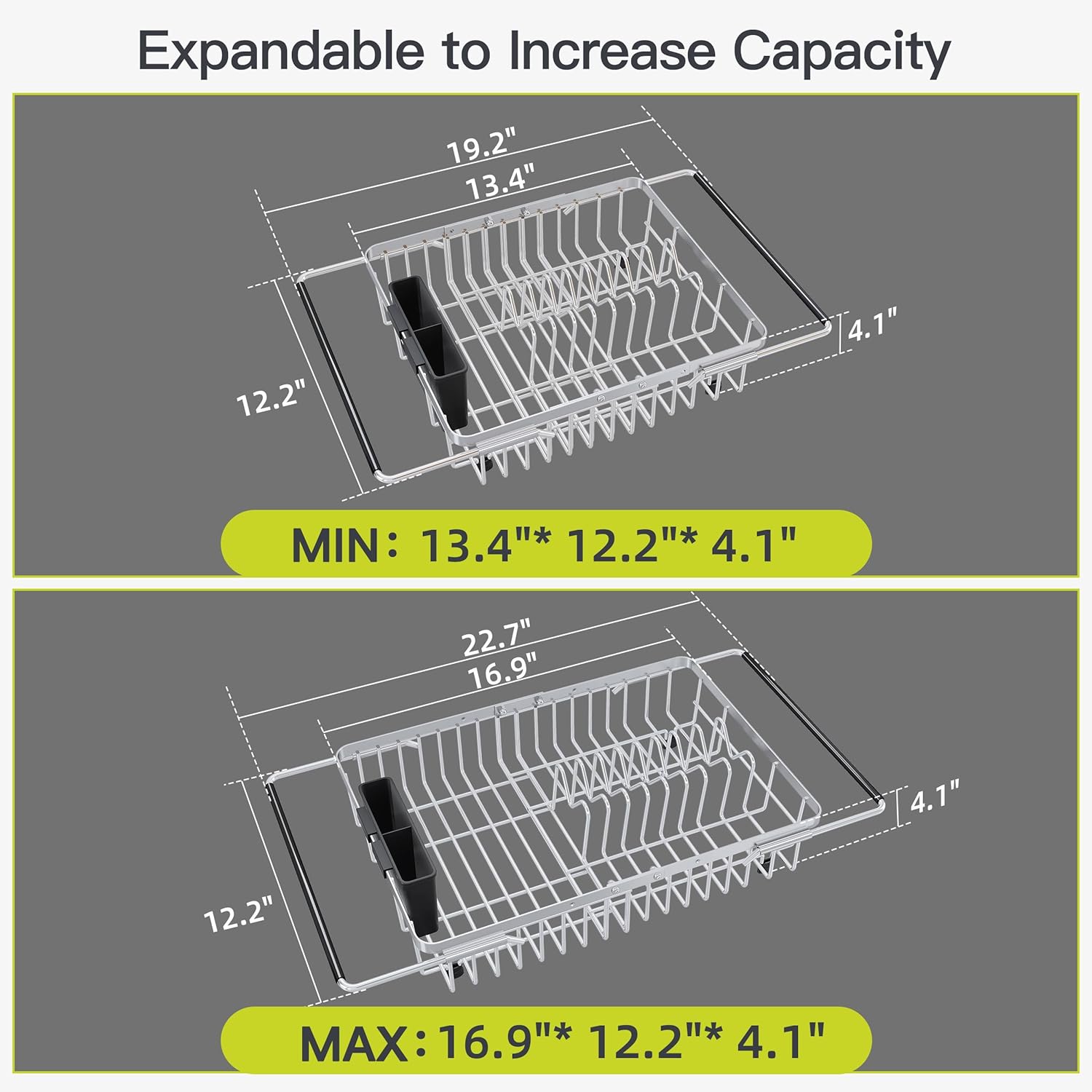 JASIWAY Expandable Dish Drying Rack Over the Sink with Utensil Holder