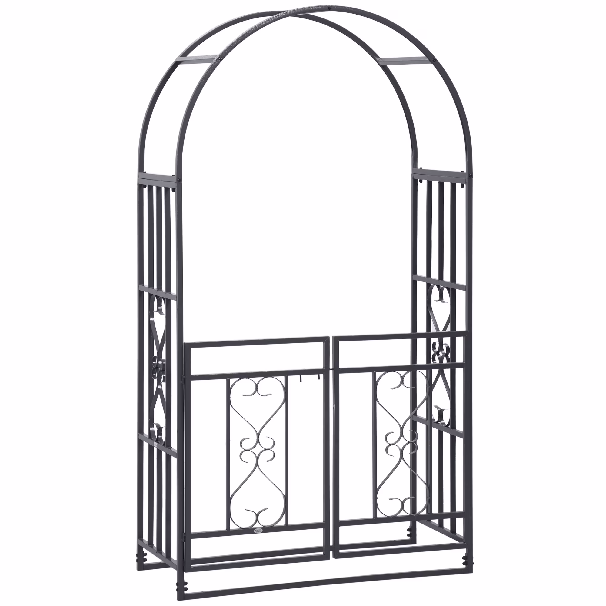 CoSoTower 81 Metal Garden Arbor with Double Doors, Locking Gate, Climbing Vine Frame with Heart Motifs, Arch for Wedding, Bridal Party Decoration, Grey