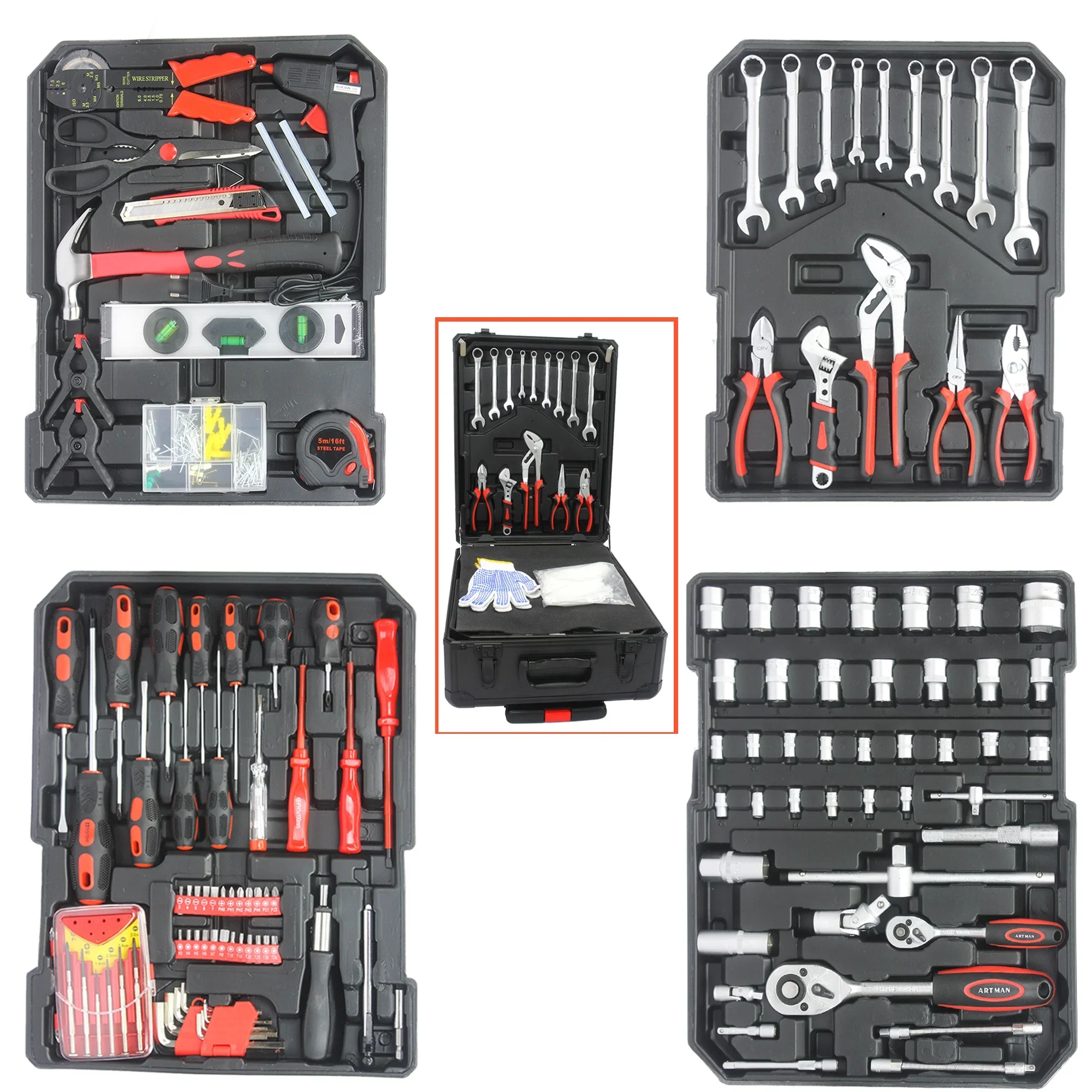 799 Pieces Professional Mechanics Hand Tool Set, Mobile Tool box on Wheels W/Ratchets&Socket, Screwdriver, Tongs, 4-layer Tool Case & Tool Kit, Silver