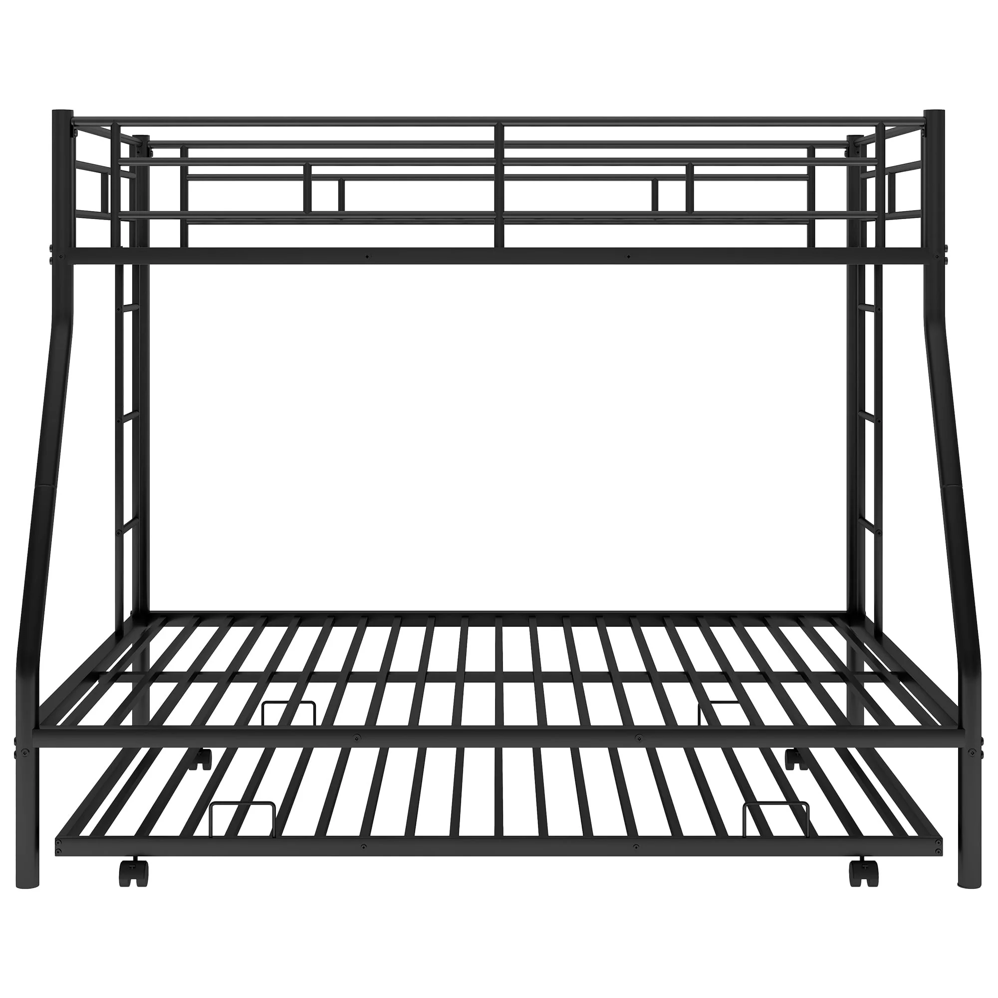 Twin Over Full Bunk Beds with Trundle Bed,Heavy Duty Metal Bed Frame with Sturdy Steel Frame,Triple Bunk Bed with Safety Guard Rails and Two Side Ladders for Boys Girls Adults,Black Image 3