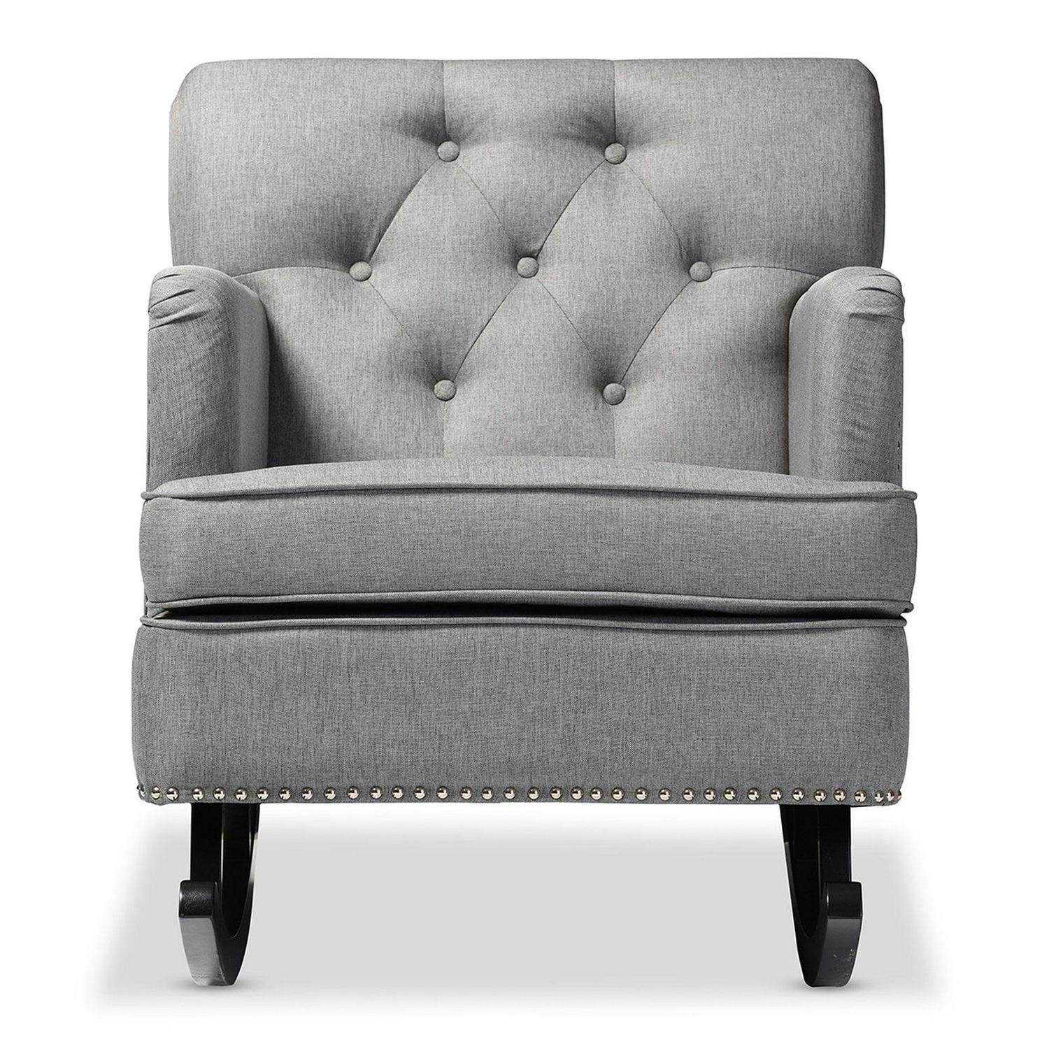Bethany Modern and Contemporary Gray Fabric Upholstered Button Tufted Rocking Chair Image 9