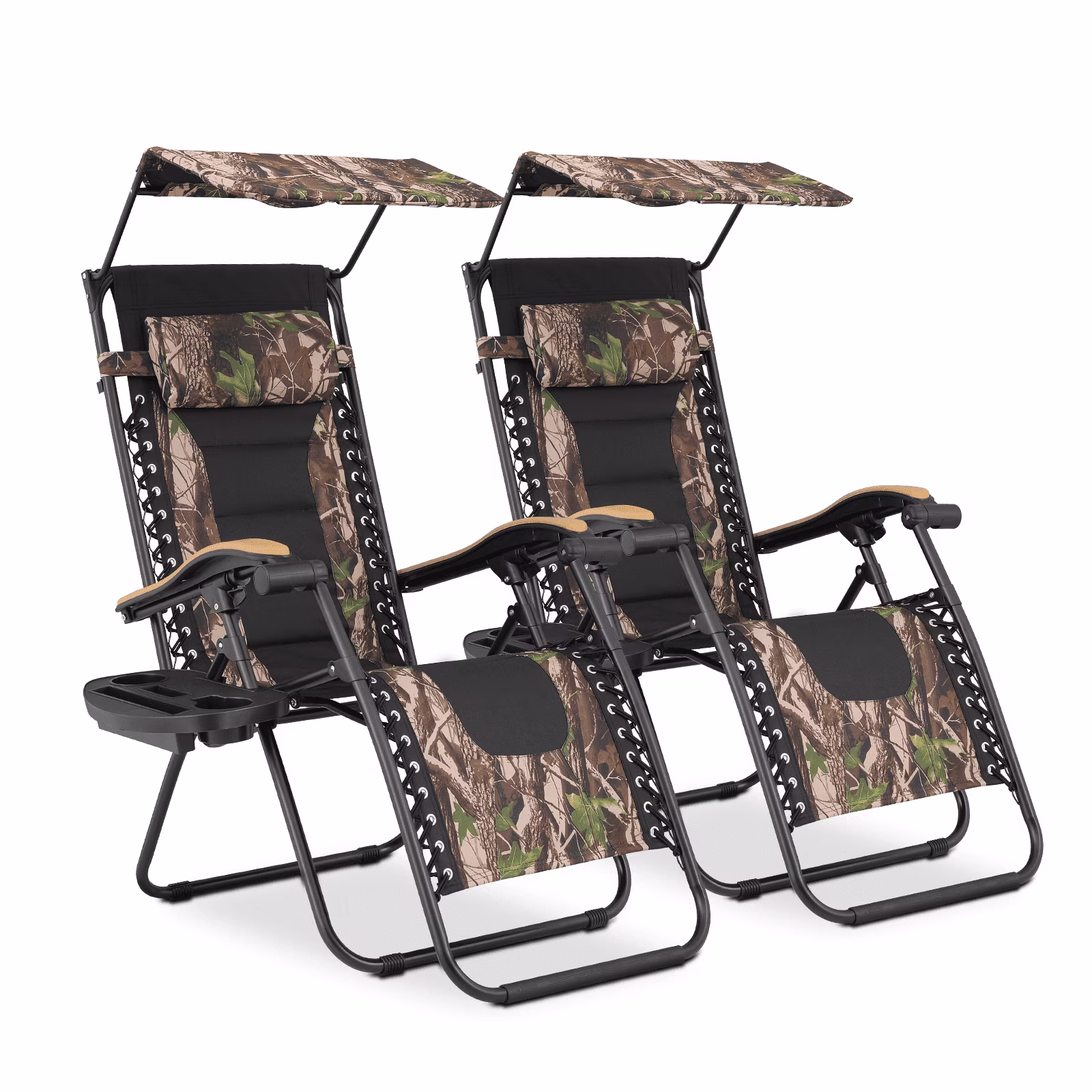 Zero Gravity Chairs Set of 2, Folding Outdoor Patio Beach Recliner with Canopy Shade Headrest, Black(Black) - Image 3