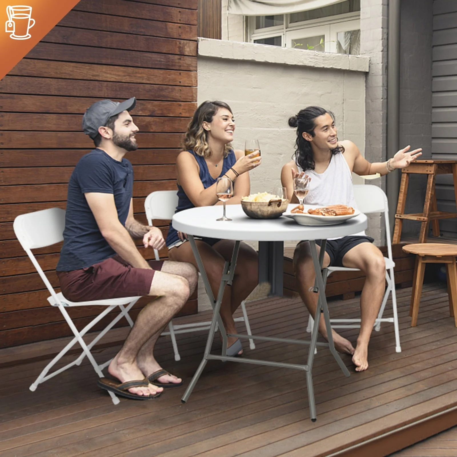 10 Pack White Plastic Folding Chair, Indoor Outdoor Stackable Seat - Image 2