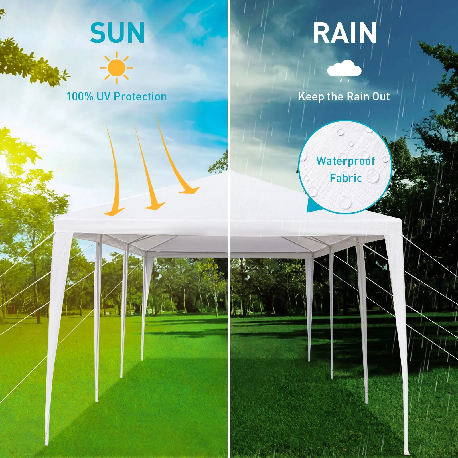 10'x30' Heavy Duty Outside Party Tent, Waterproof Event Tent for Beach Wedding Camping, Durable Outdoor Event Tent for Patio Garden BBQ Shelter, White - Image 3