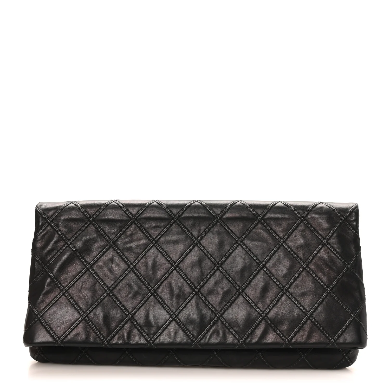 Calfskin Stitched Thin City Clutch Black