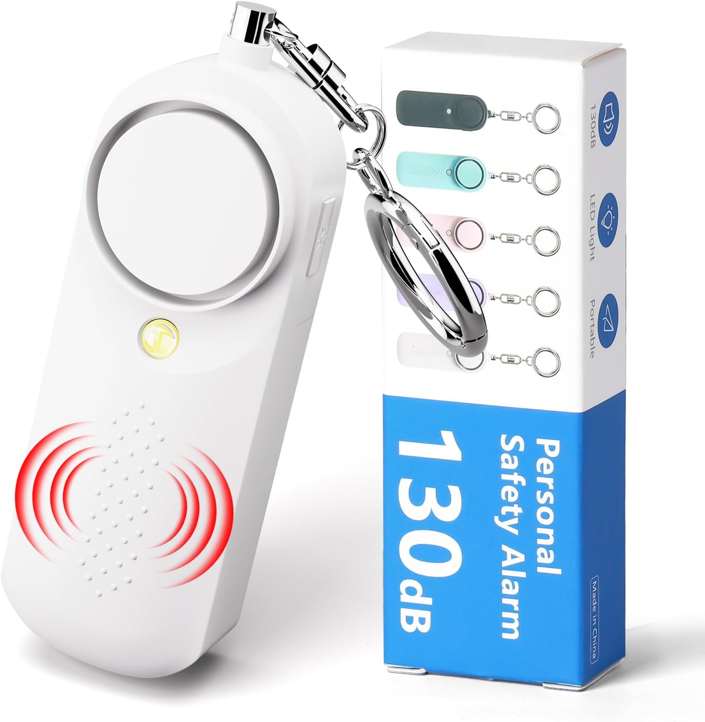 Personal Safety Alarm for Women, Self Defense Siren with Strobe Light & Extra Loud 130 dB Safety Keychain, Panic Button for Womens Self Defense, Seniors, College Girls, White