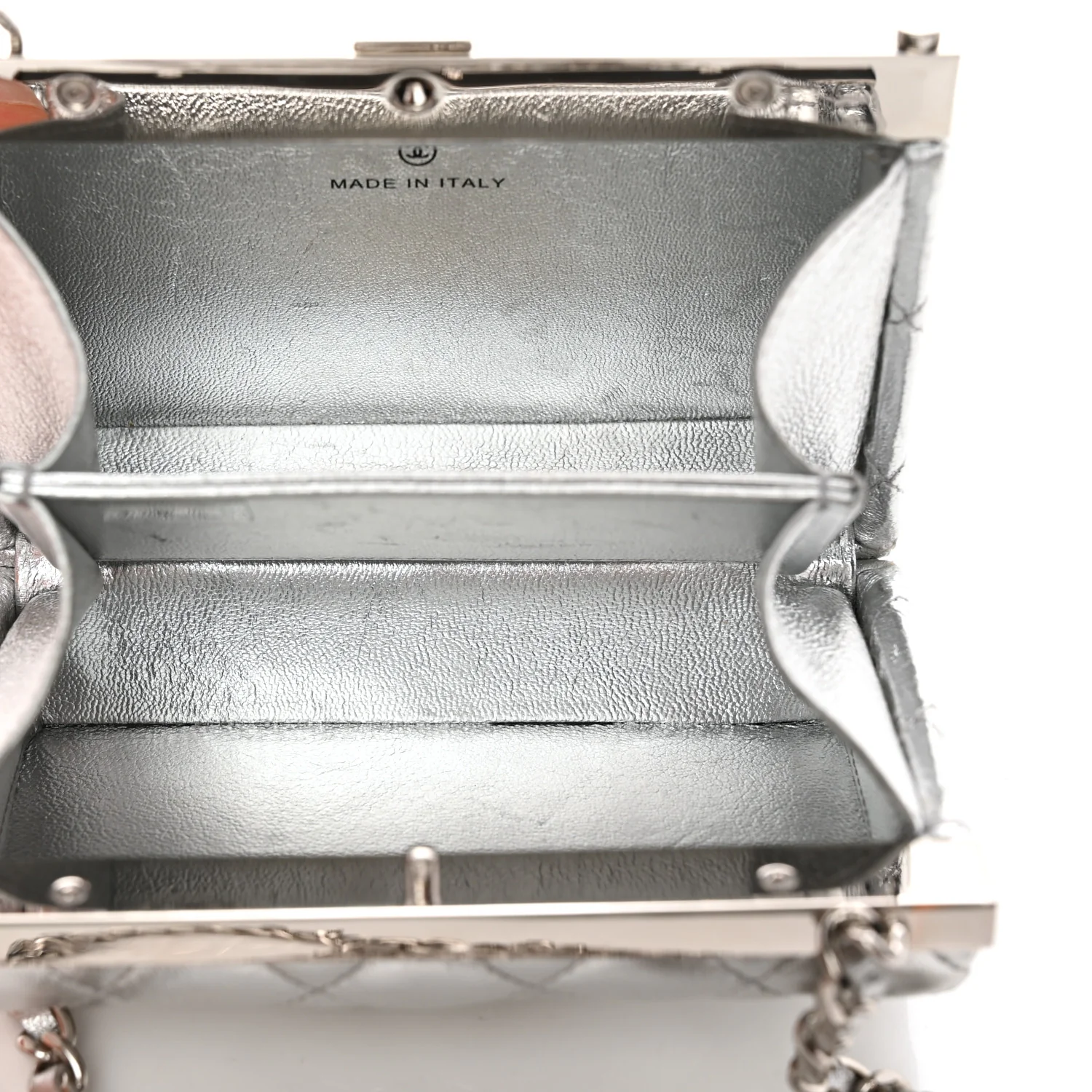 Metallic Calfskin Quilted Box Crossbody Silver