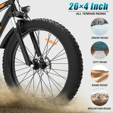 Electric Mountain Bike, 48V 13AH Removable Lithium Battery 750W Ebike with Rack, 26" 4 0 inch Fat Tire Bike, Electric Bicycle for Adults(Black) Image 4