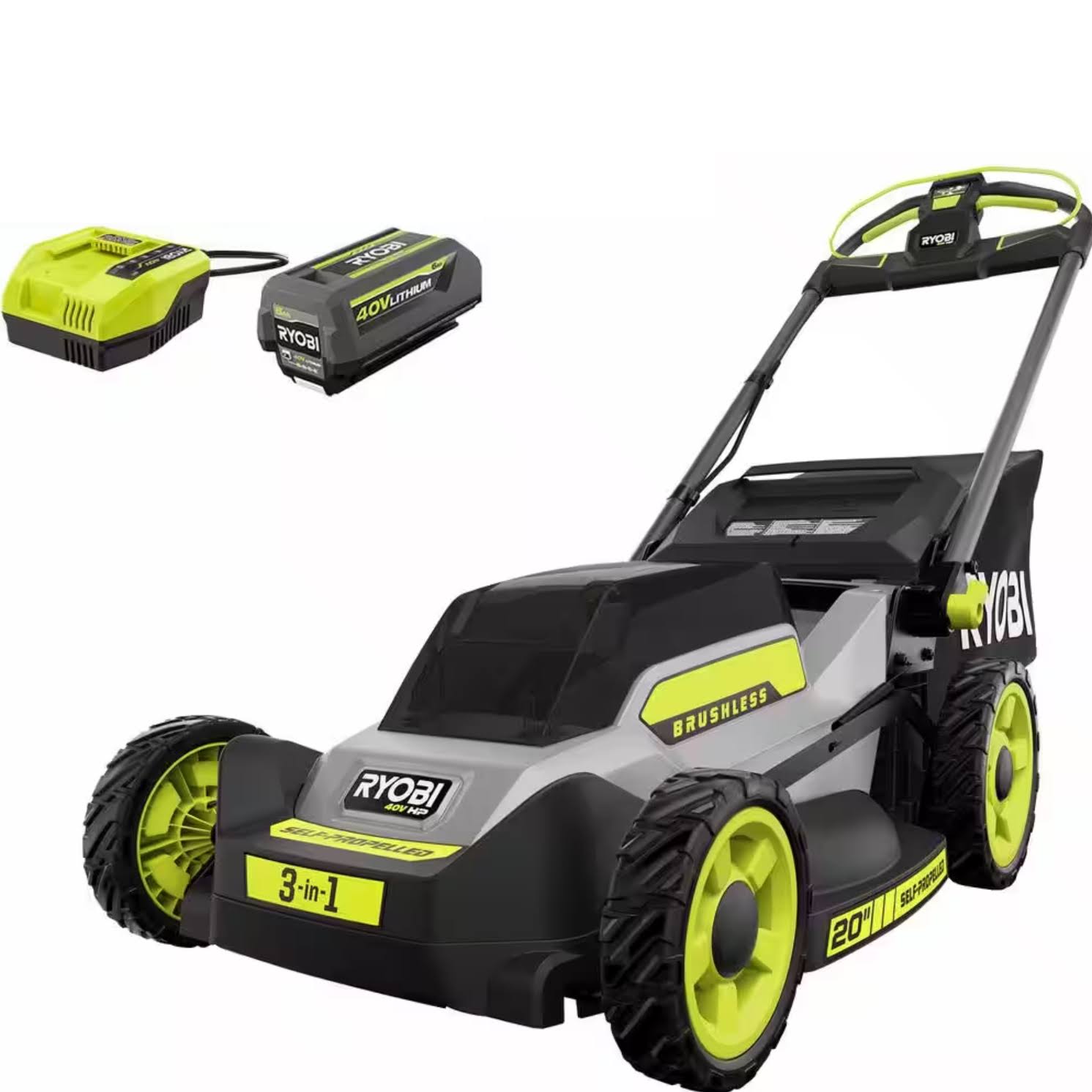 Ryobi 40V HP Brushless 20 in. Cordless Electric Battery Walk Behind Self-Propelled Mower with 6.0 Ah Battery and Charger