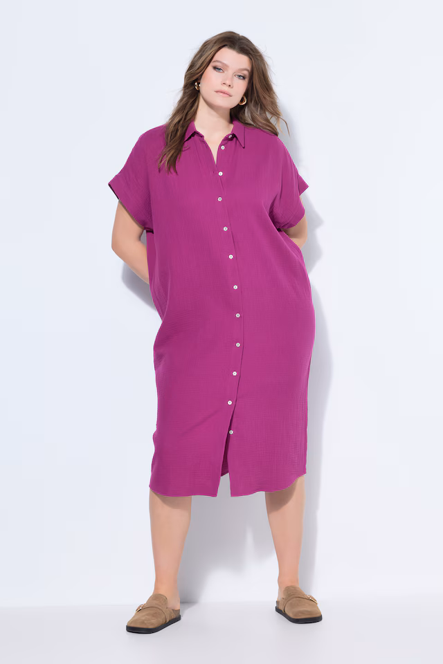 Muslin Cap Sleeve Button Down Shirt Dress