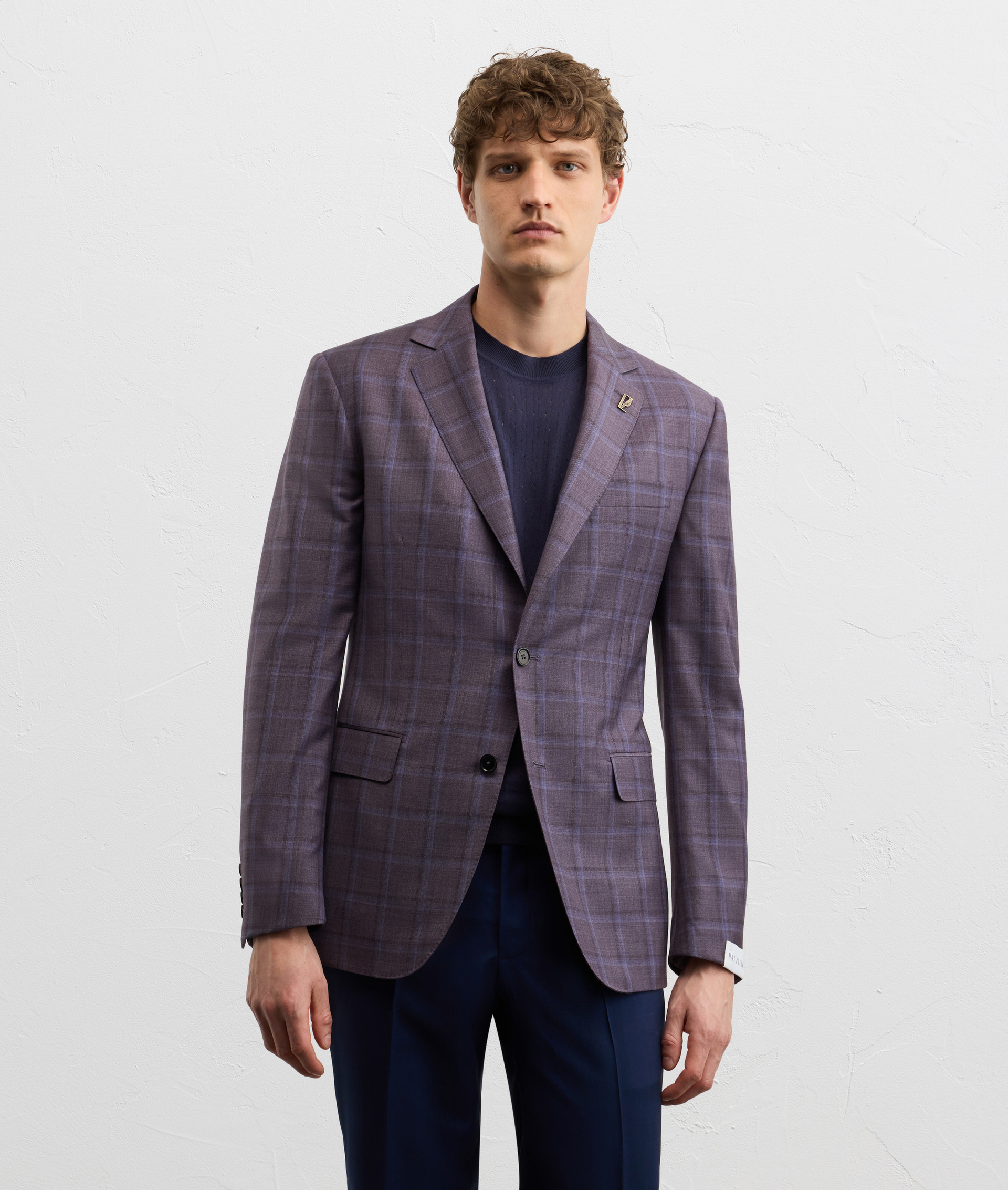 VICENZA LINE HALF-LINED JACKET IN PURPLE CHECKED VIRGIN WOOL