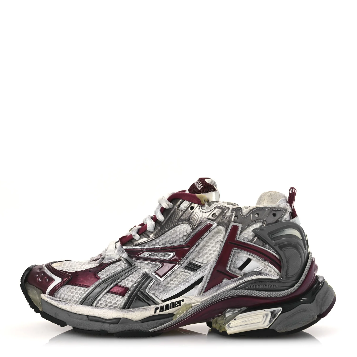 Mesh Rubber Distressed Womens Runner Sneakers 39 White Burgundy Grey