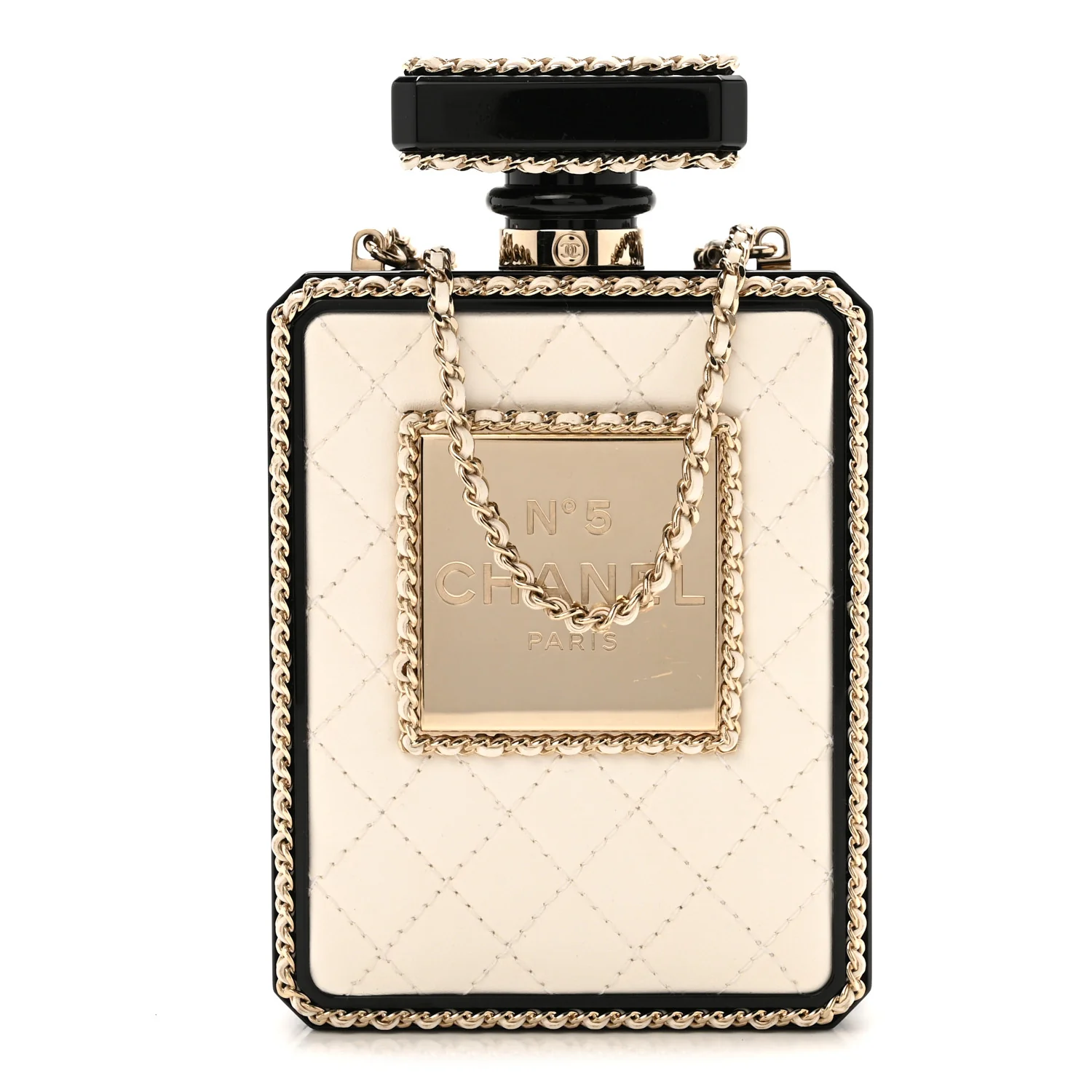 Plexiglass Lambskin Quilted Perfume Bottle Clutch White Black