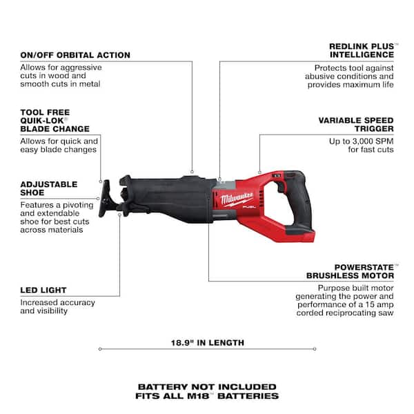M18 FUEL 18V Lithium-Ion Brushless Cordless Super SAWZALL Orbital Reciprocating Saw (Tool-Only) - Image 2