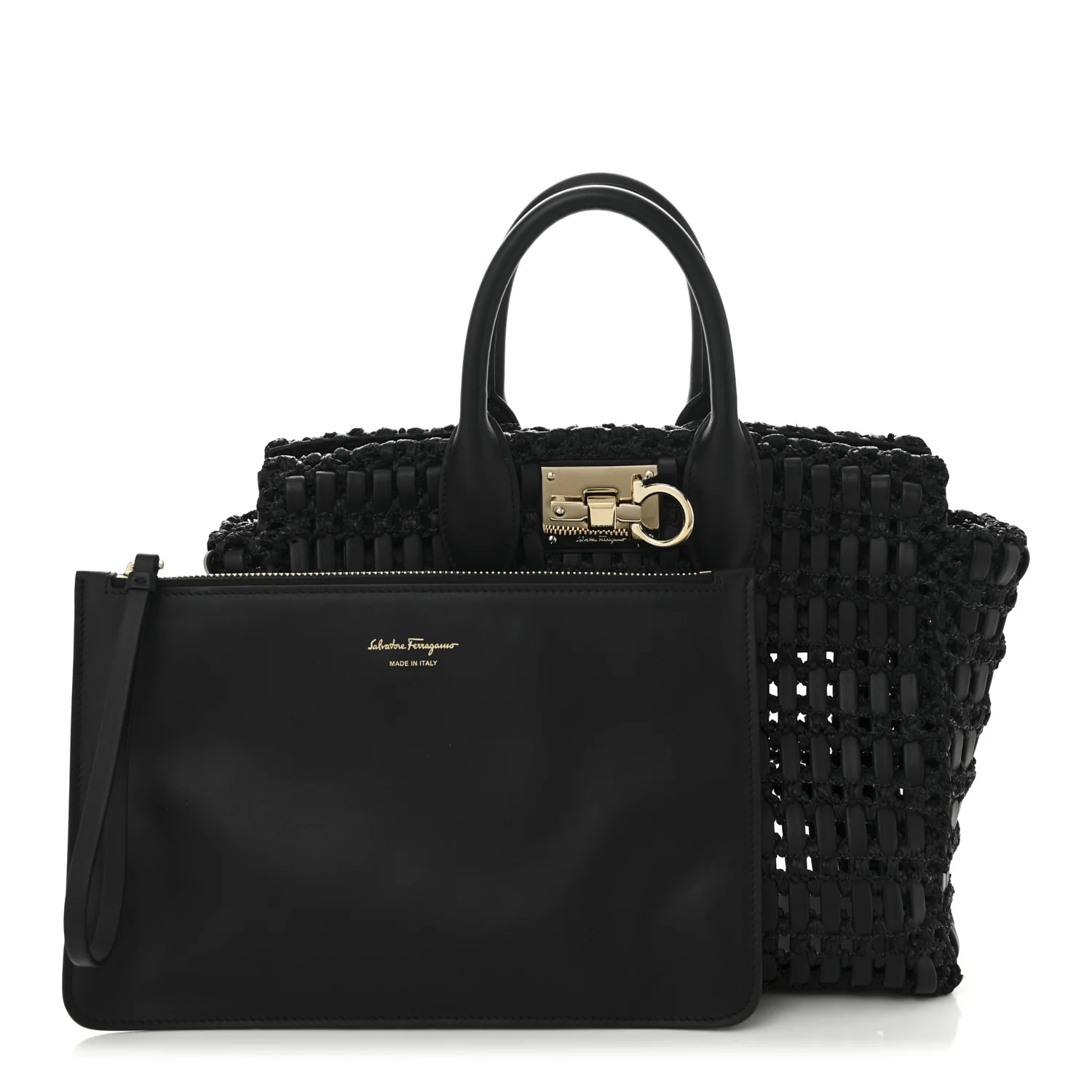 Raffia Calfskin The Studio Box Tote Black