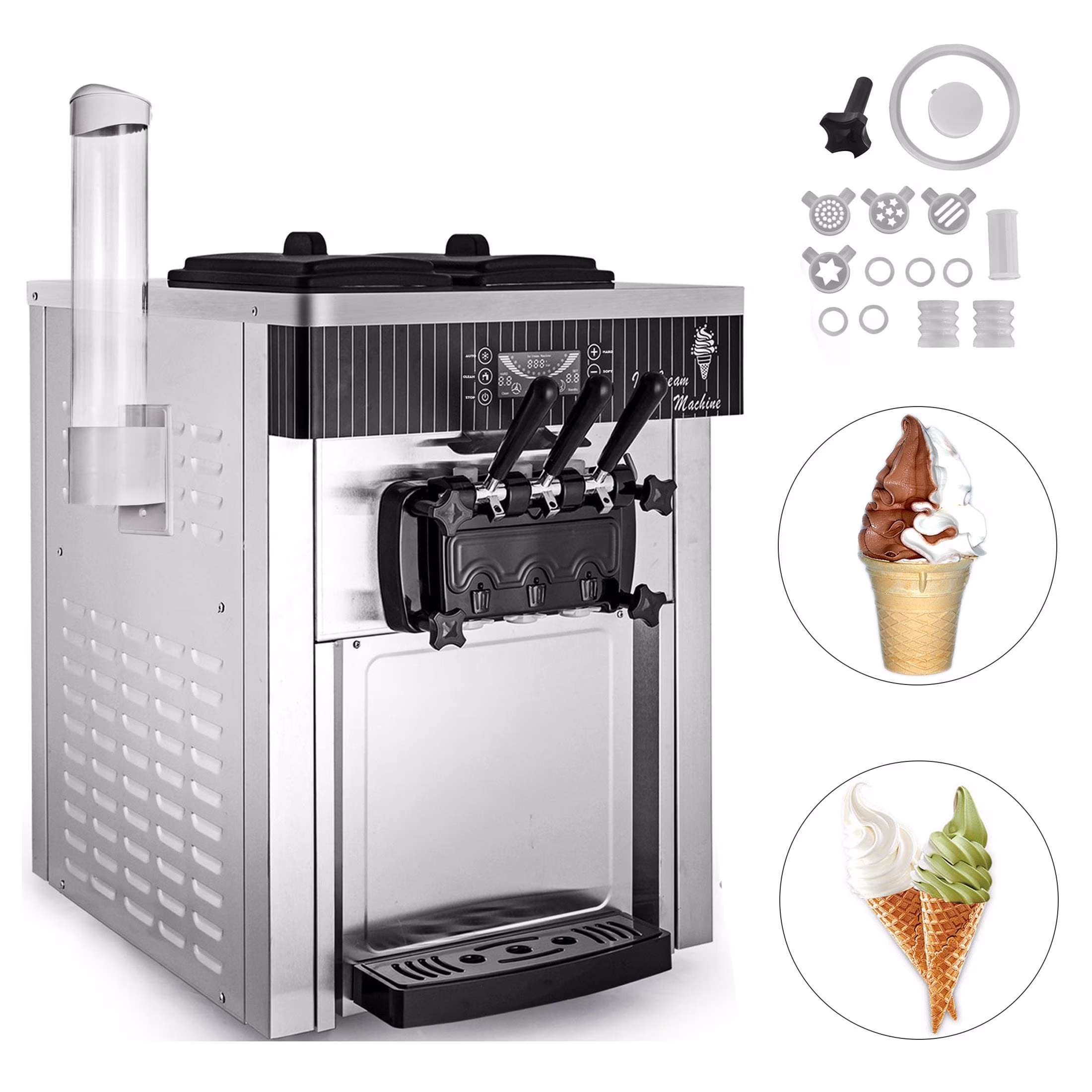 1200W Commercial Ice Cream Machine Countertop 18L/H Soft Serve Ice Cream Maker with LED Display(1200W) - Image 3