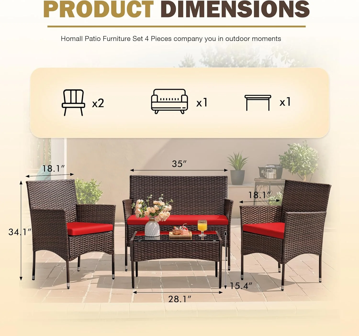 Ensemble de mobilier de jardin Homall 4 pièces, chaises en rotin et osier, pour terrasse, jardin, balcon, piscine (gris)