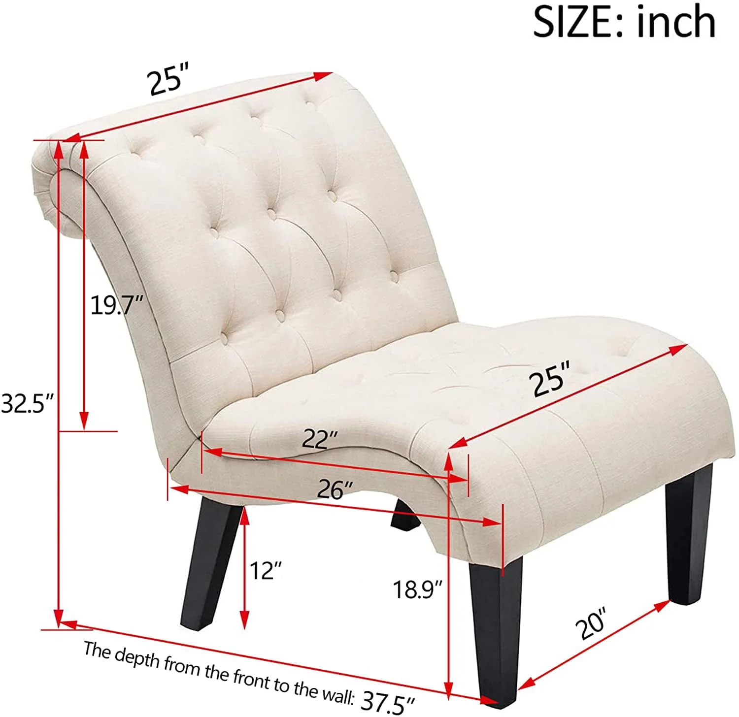 Andeworld Upholstered Accent Chair for Bedroom Living Room Chairs Lounge Chair with Wood Legs Cream Fabric(1/Cream) Image 8