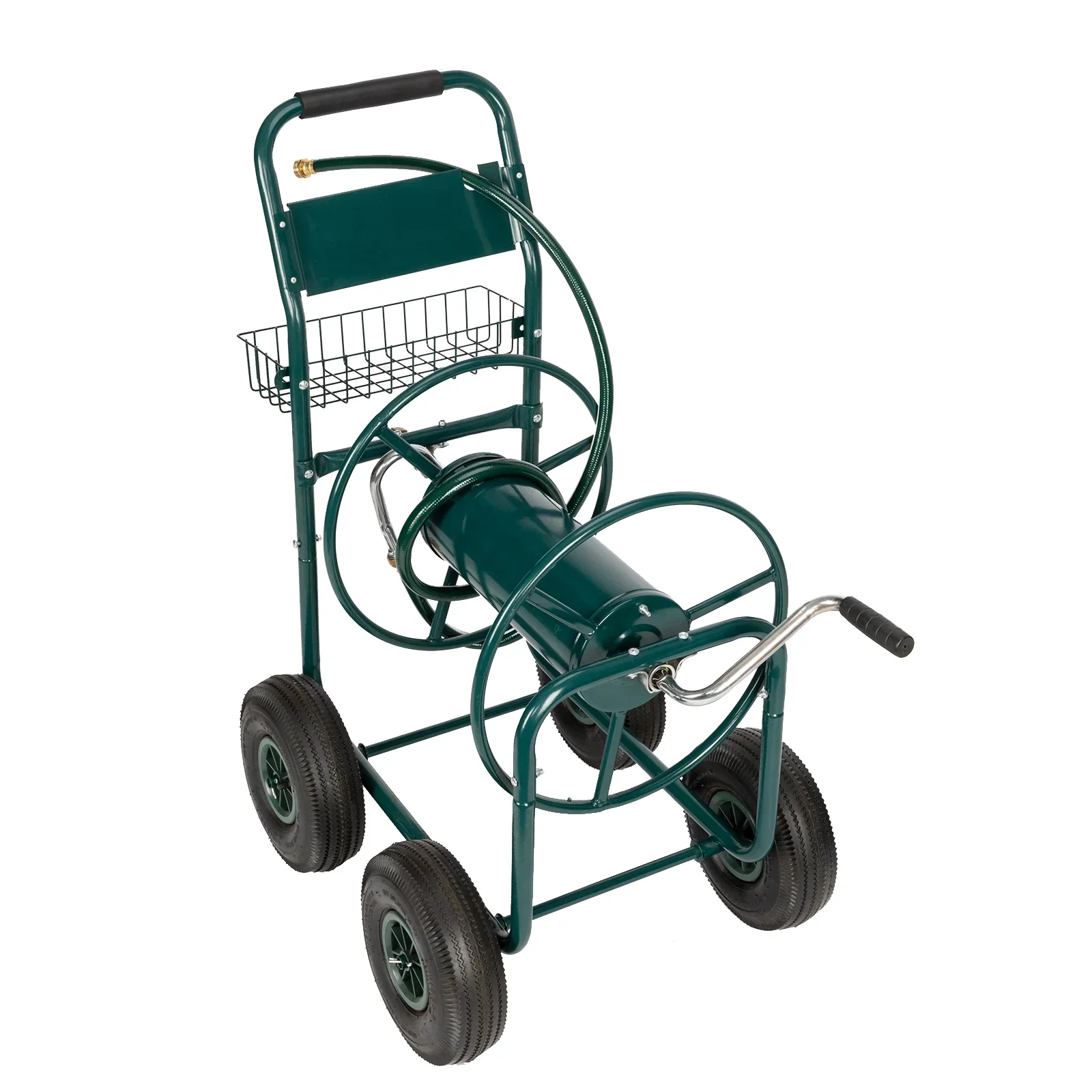 Winado Yard Garden Water Hose Reel Cart Iron Four-Wheel Pipe Truck Dark Green