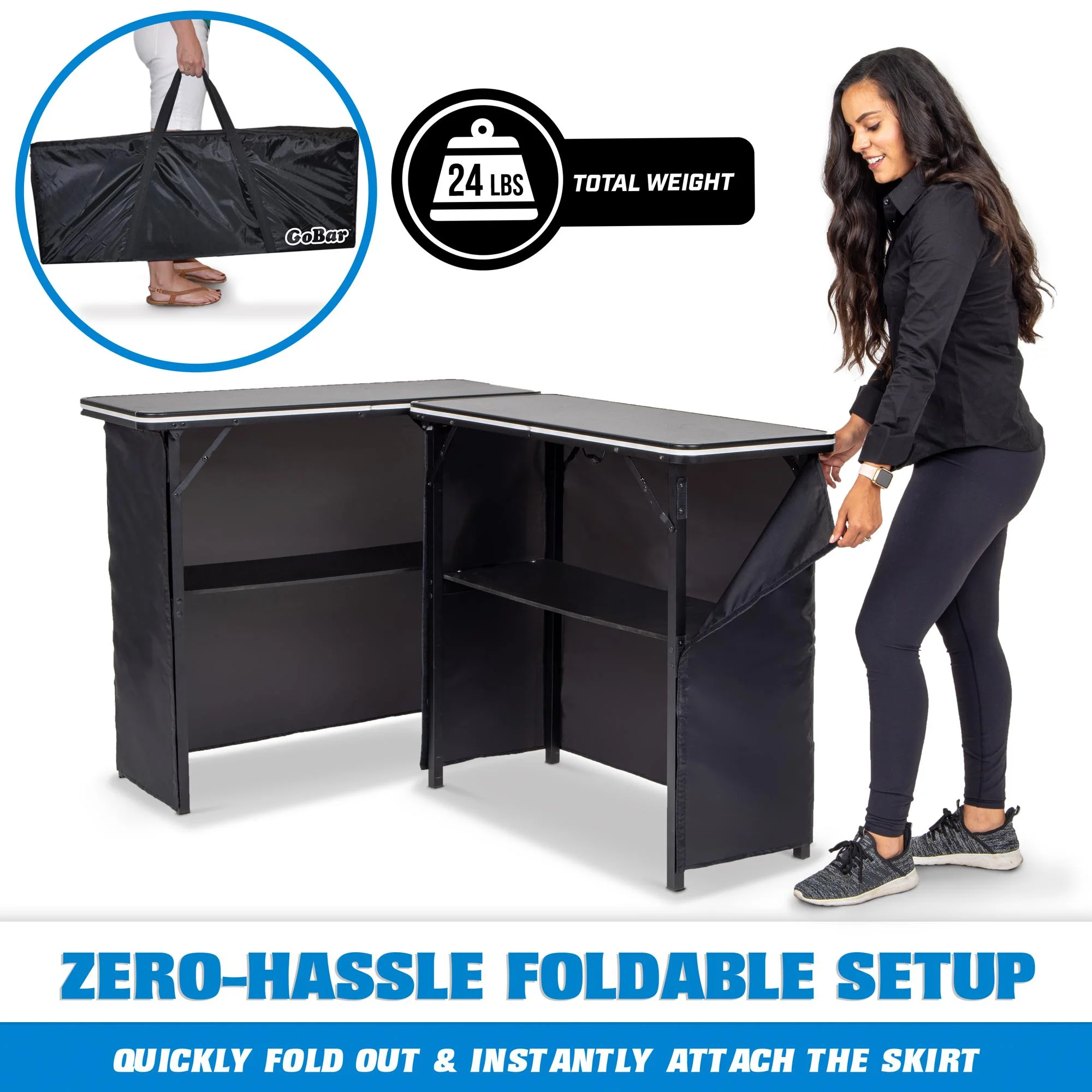 Portable Double Bar Table Set with Multi-Color LED Lights Mobile Bartender Station for Events Includes Carrying Case - Image 4