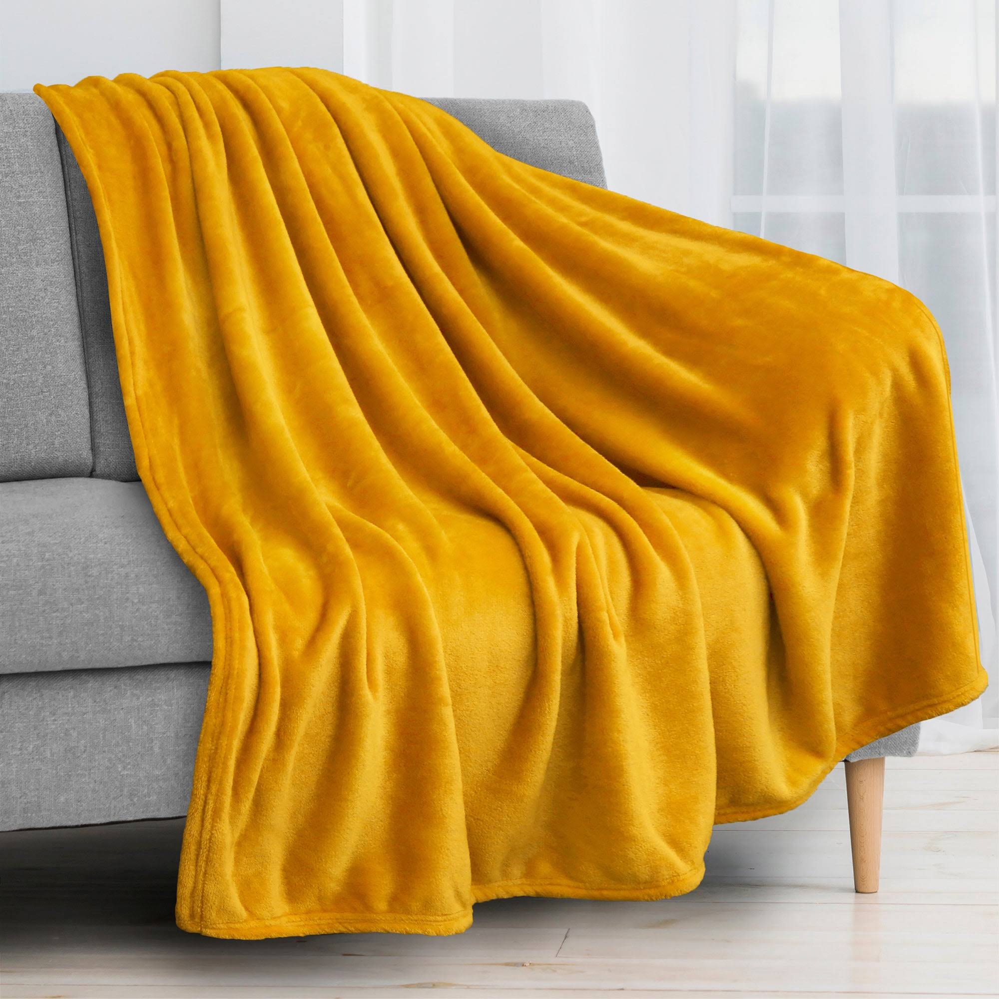 PAVILIA Mustard Yellow Fleece Throw Blanket for Couch, Gold Soft Fuzzy Flannel Throw for Sofa, Luxury Plush Microfiber Bed Blanket, Cozy Home