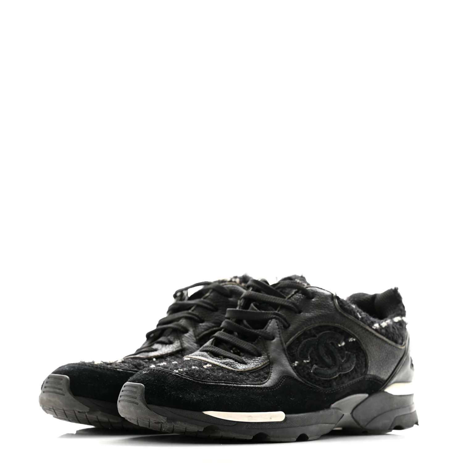Tweed Suede Goatskin CC Sneakers 38 Black White