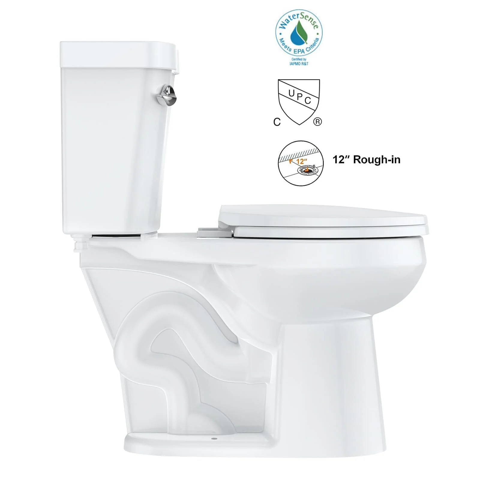 Two-Piece Elongated 1.28 GPF Siphonic Flush Toilet with Soft Close Seat, Universal Height ADA Cotton White (Toilet Seat Included)(Elongated+19") - Image 9