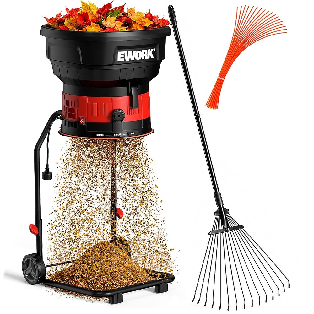 EWORK 15 Amp Leaf Mulcher/Shredder, 16:1 Ratio, Durable Cutting Lines