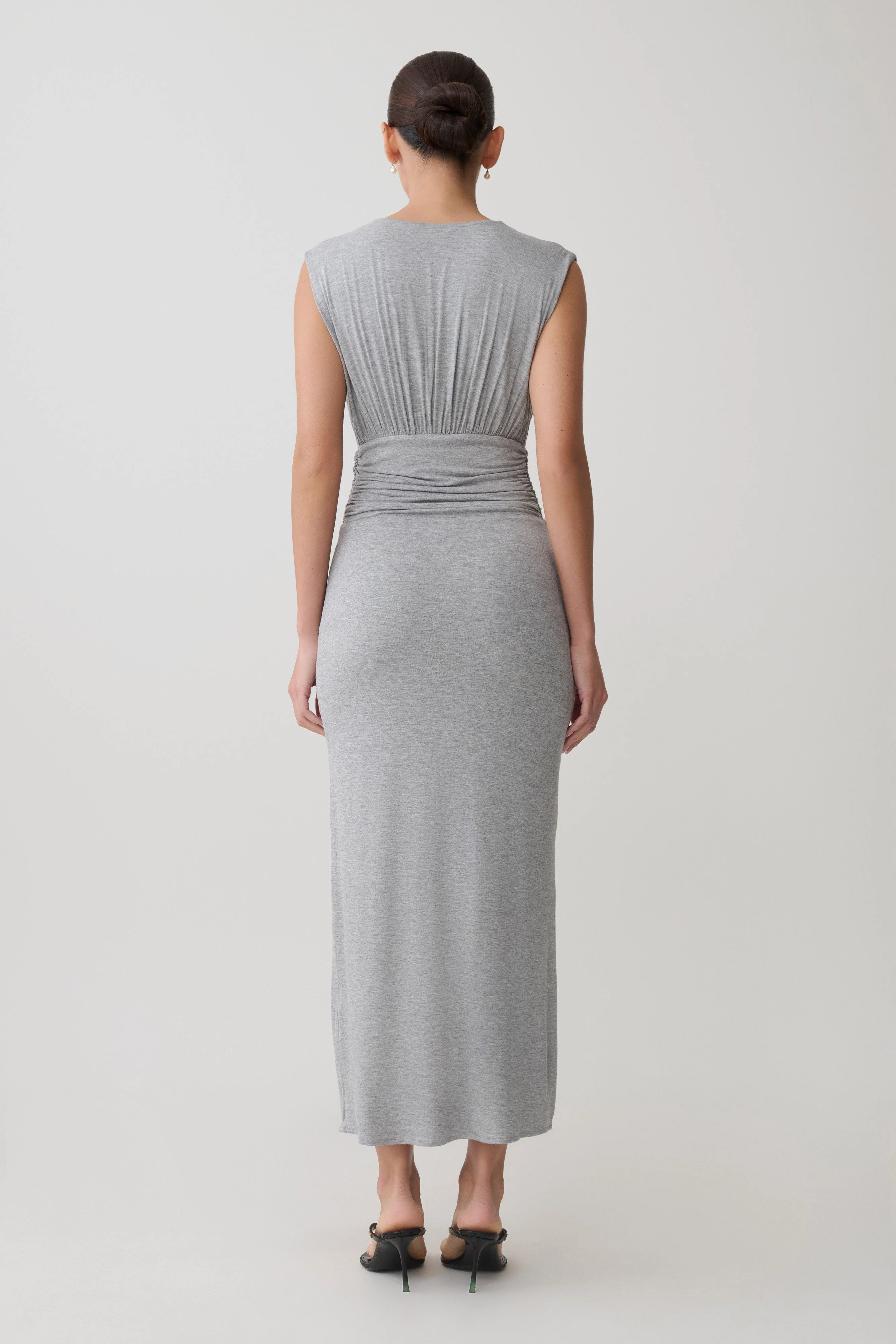 Kura Ruched Modal Sleeveless Midi Dress - Grey Marle