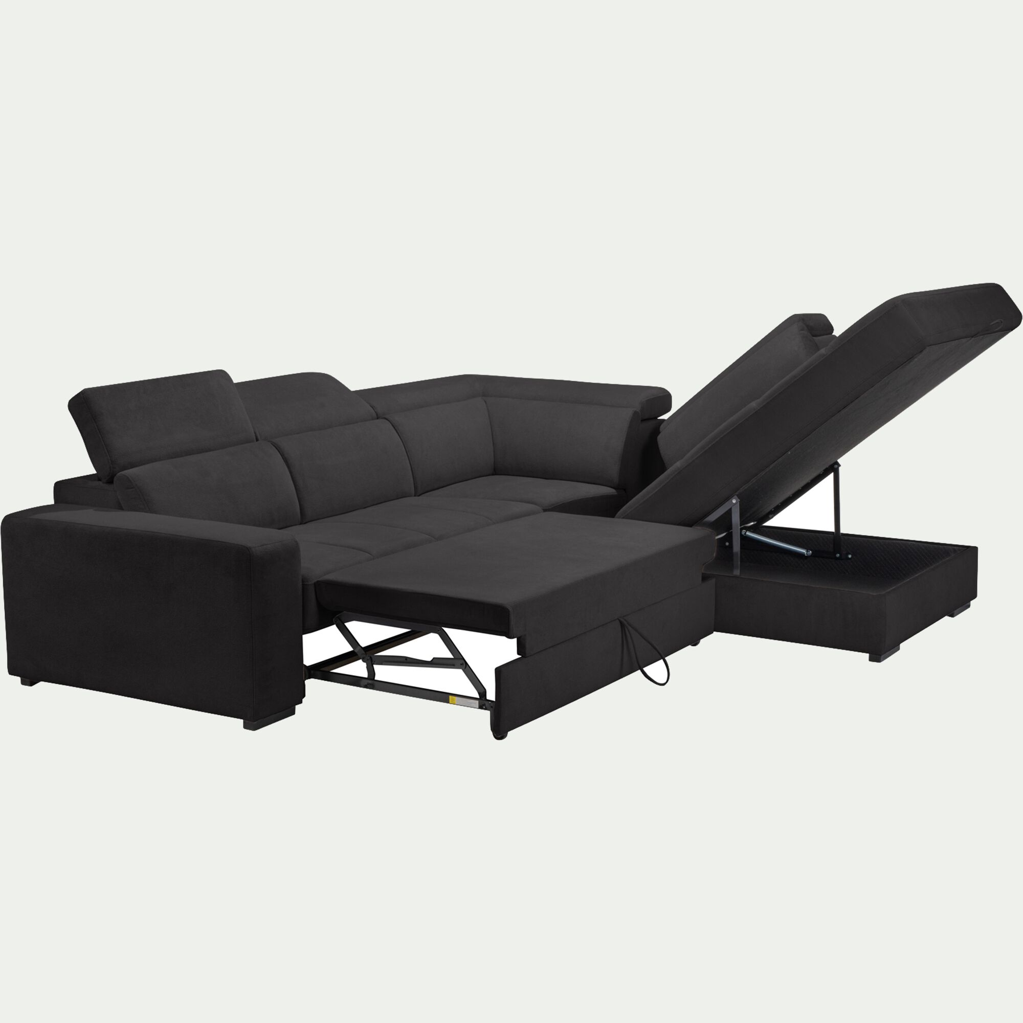 ORIGANO - Canapé d'angle droit convertible avec coffre en tissu doux - gris ardoise