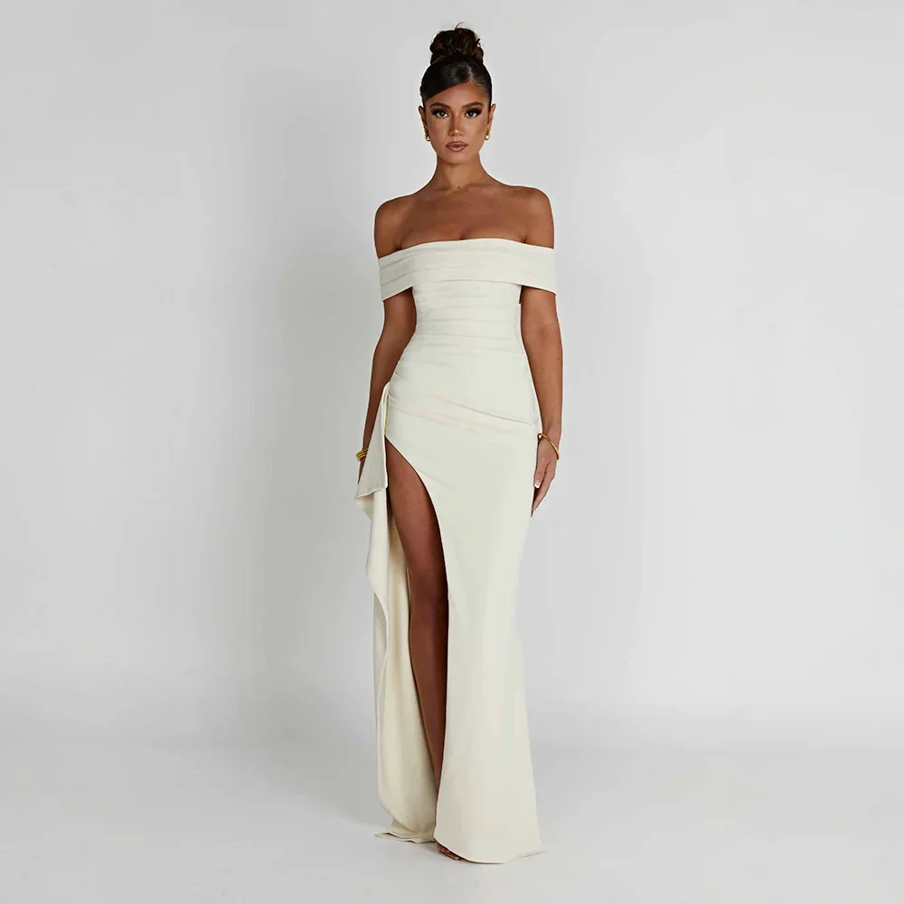 Robe Maxi Fendue Épaules Dénudées