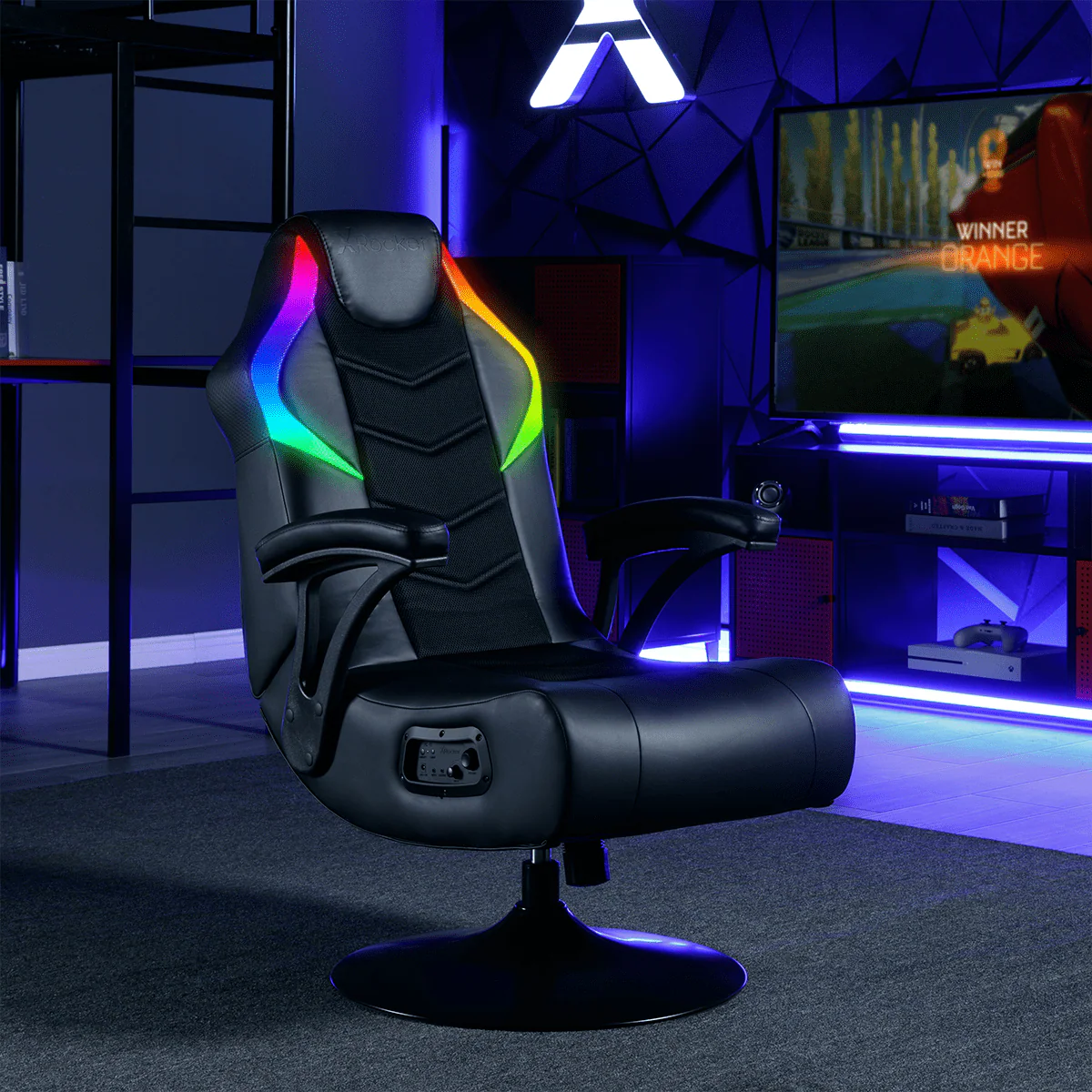 X Rocker Nemesis RGB Pedestal Gaming Chair, Black Mesh, 31.89